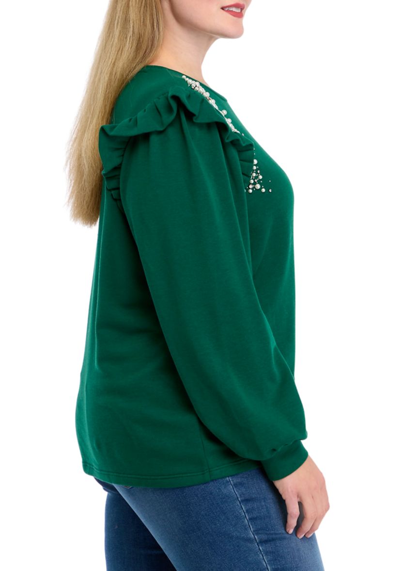 Plus Size Long Sleeve Ruffle Trim Top 