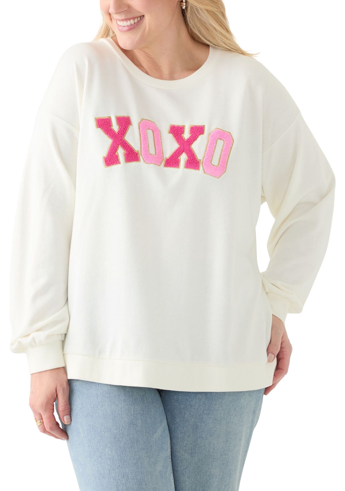 Plus Size Long Sleeve Patch Sweeper Sweatshirt