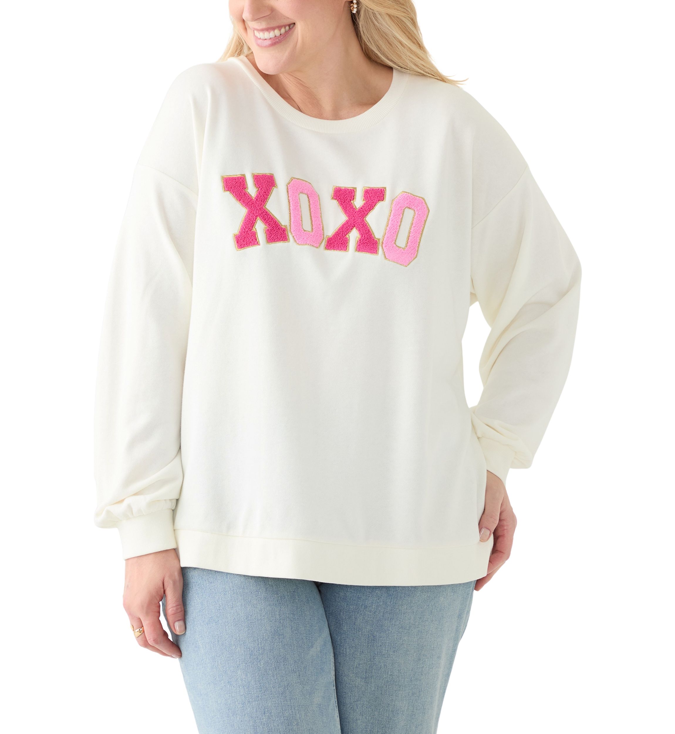 Plus Size Long Sleeve Patch Sweeper Sweatshirt