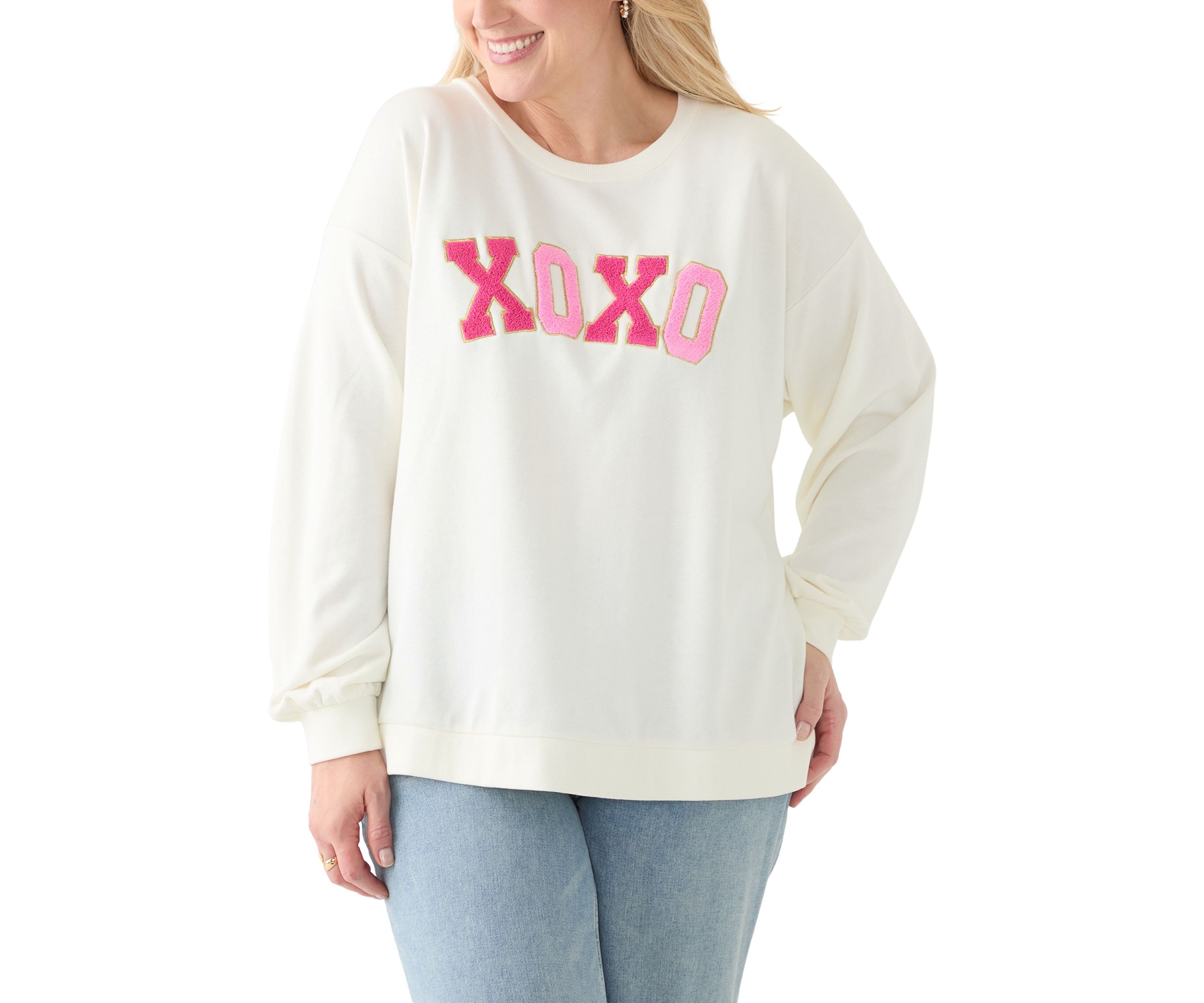Plus Size Long Sleeve Patch Sweeper Sweatshirt