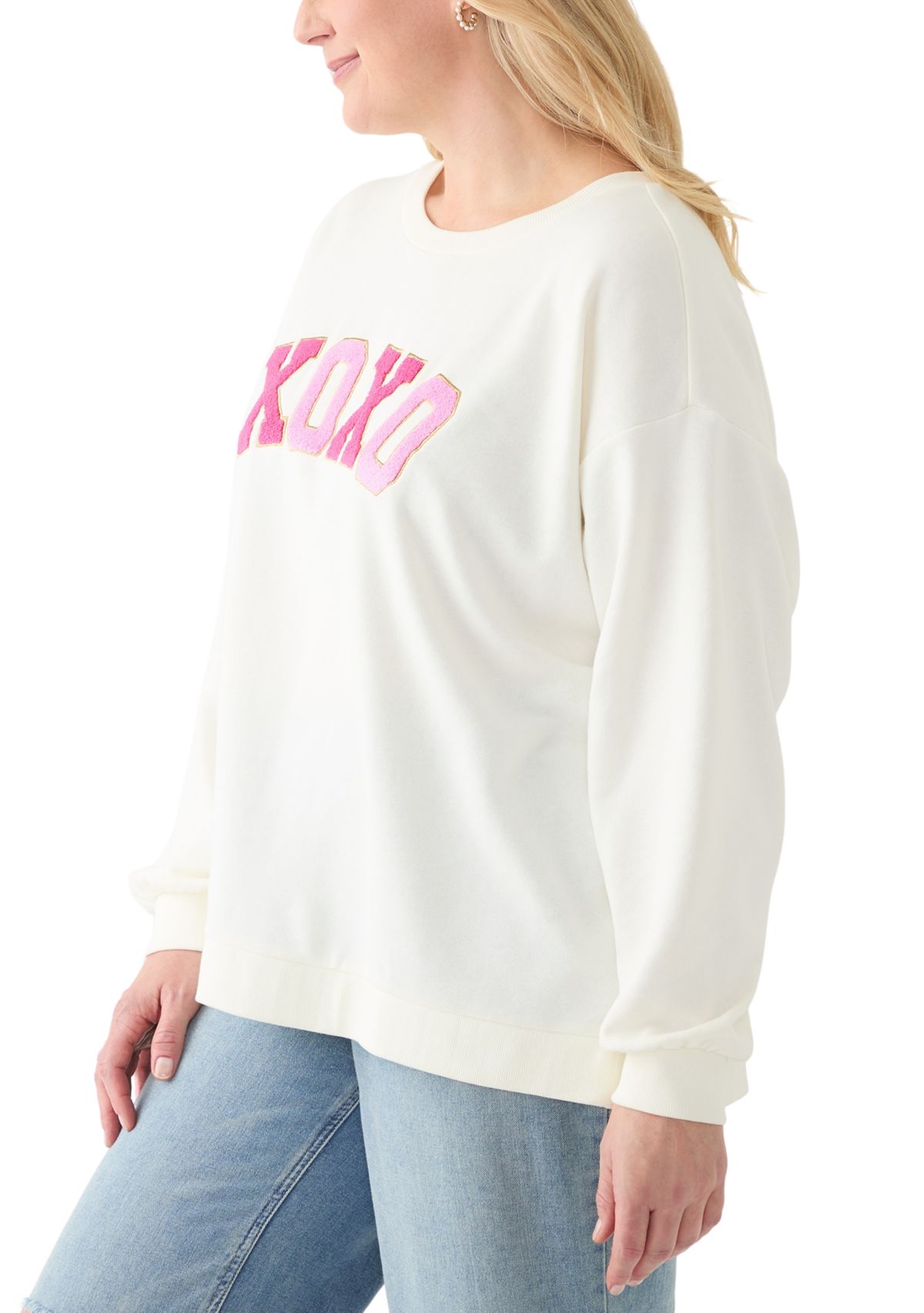 Plus Size Long Sleeve Patch Sweeper Sweatshirt