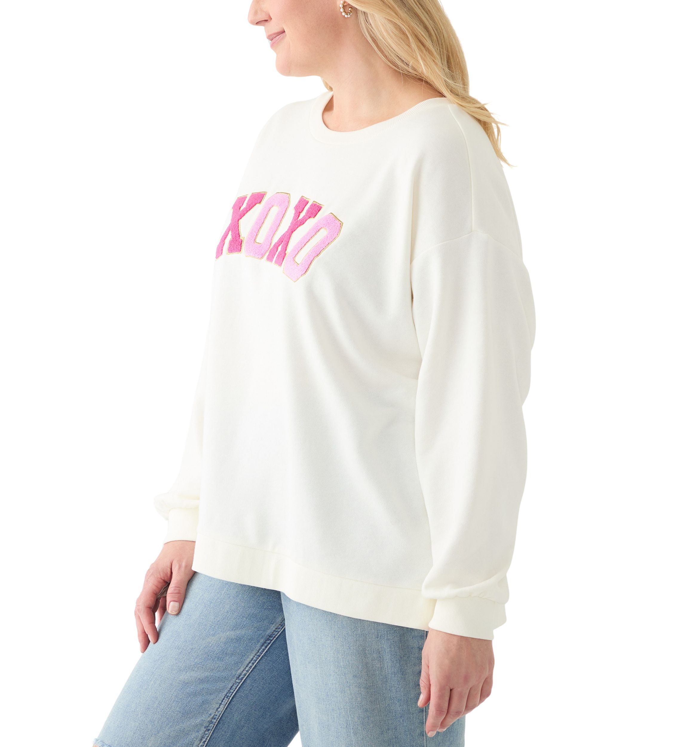 Plus Size Long Sleeve Patch Sweeper Sweatshirt