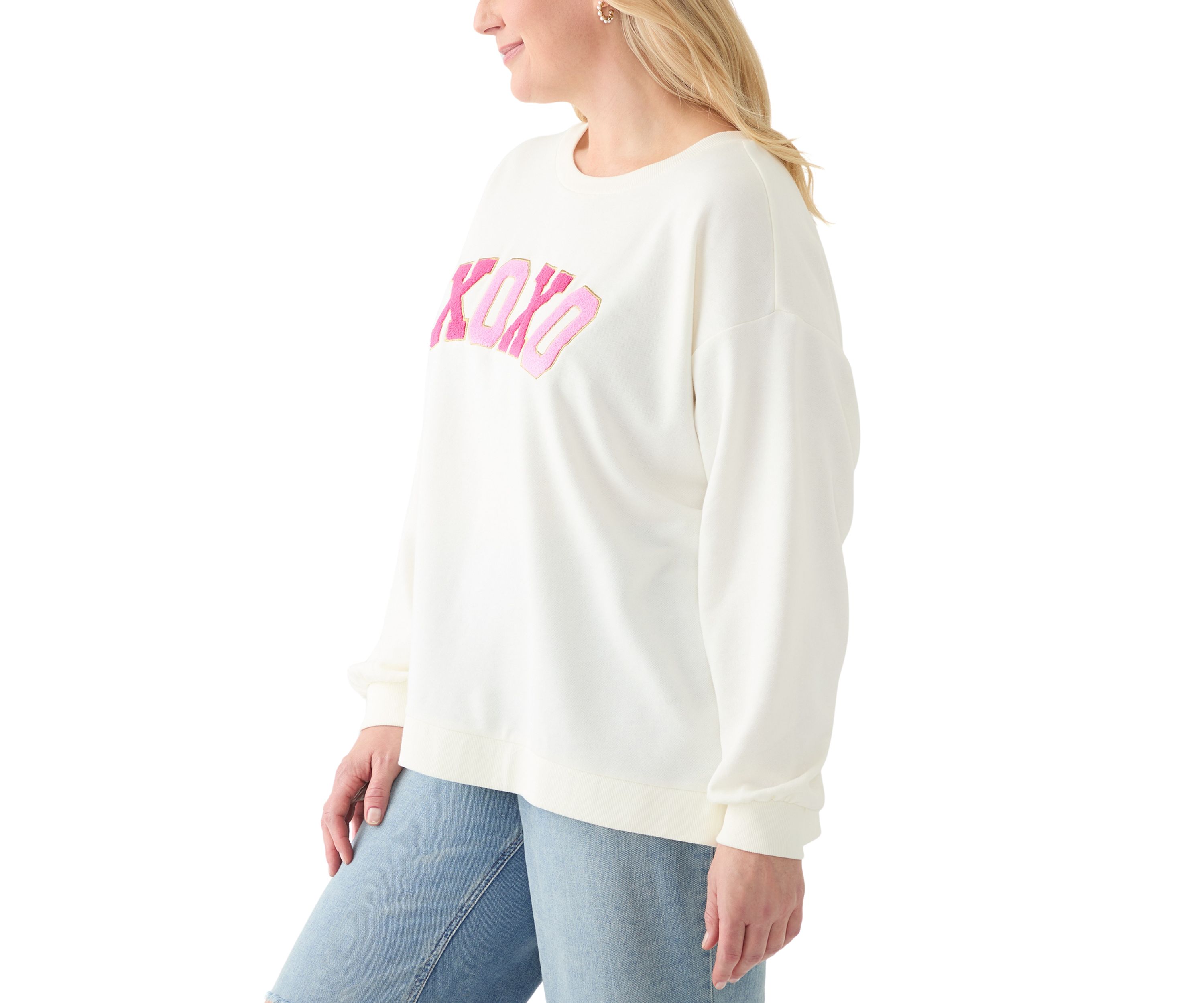 Plus Size Long Sleeve Patch Sweeper Sweatshirt