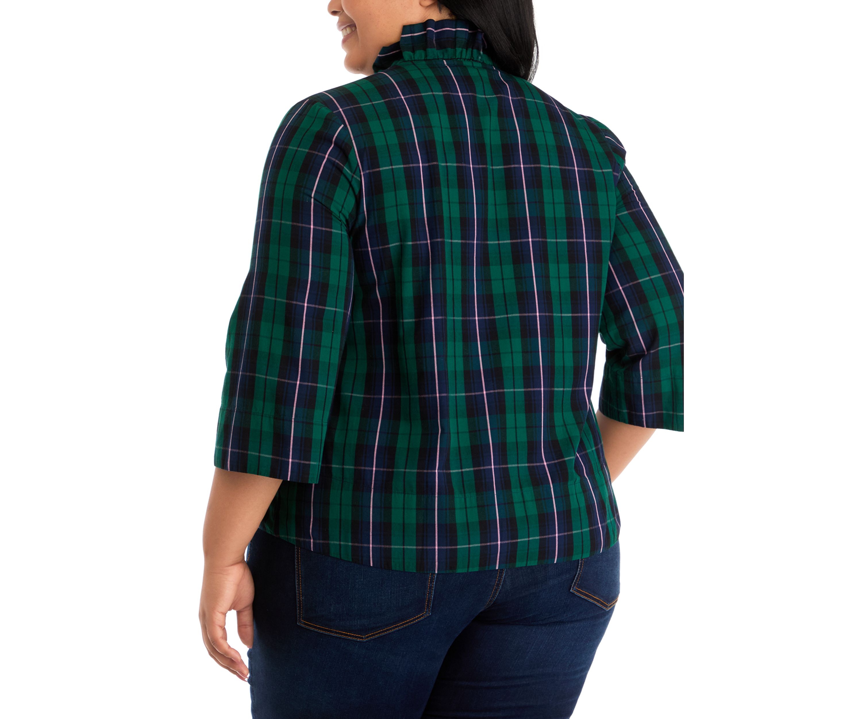 Plus Size Ruffle Neck Yarn Dyed Top
