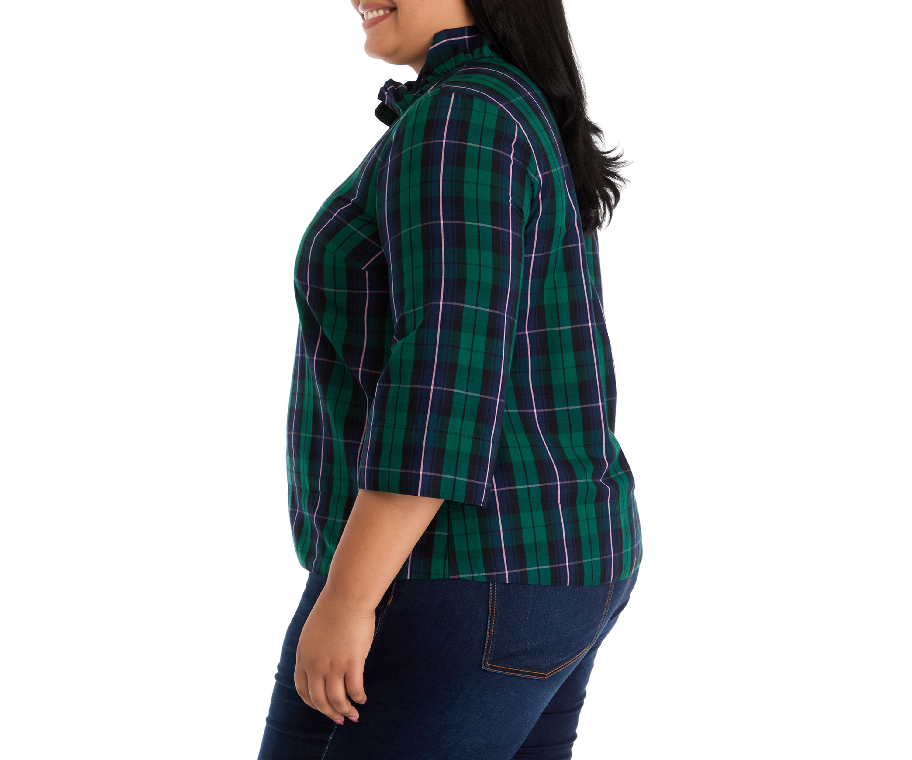 Plus Size Ruffle Neck Yarn Dyed Top
