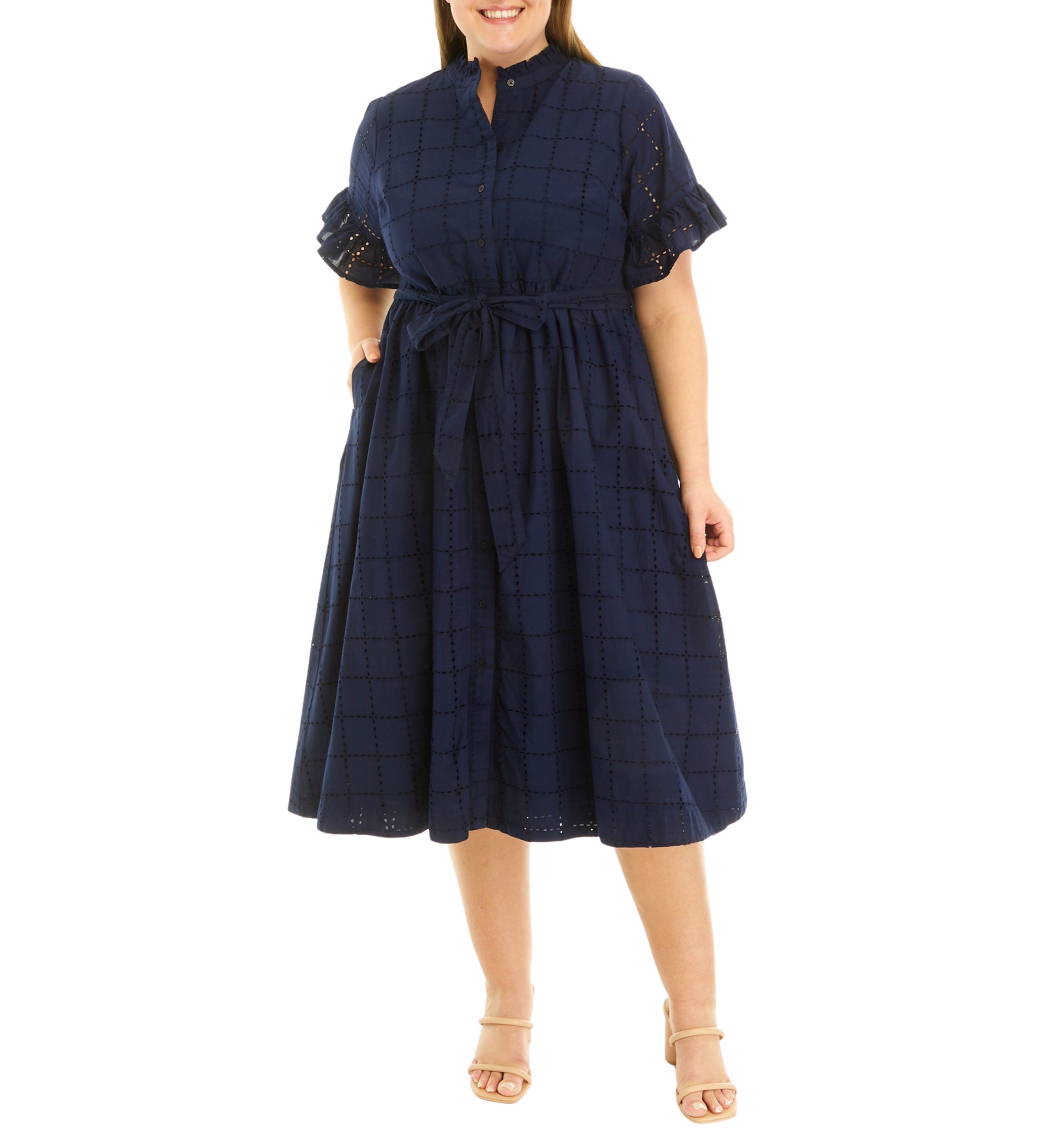 Plus Size Button Front Eyelet Dress