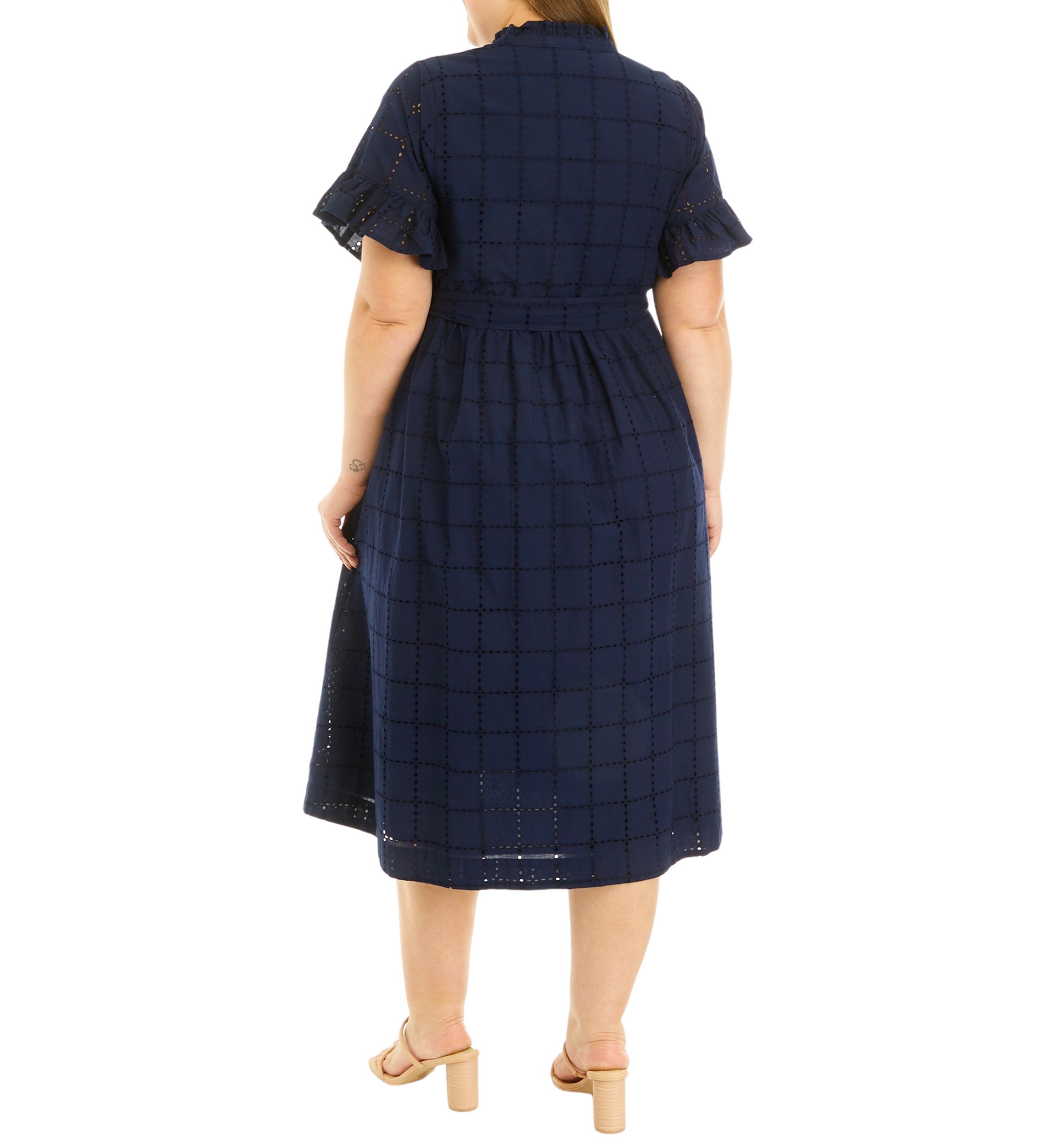 Plus Size Button Front Eyelet Dress