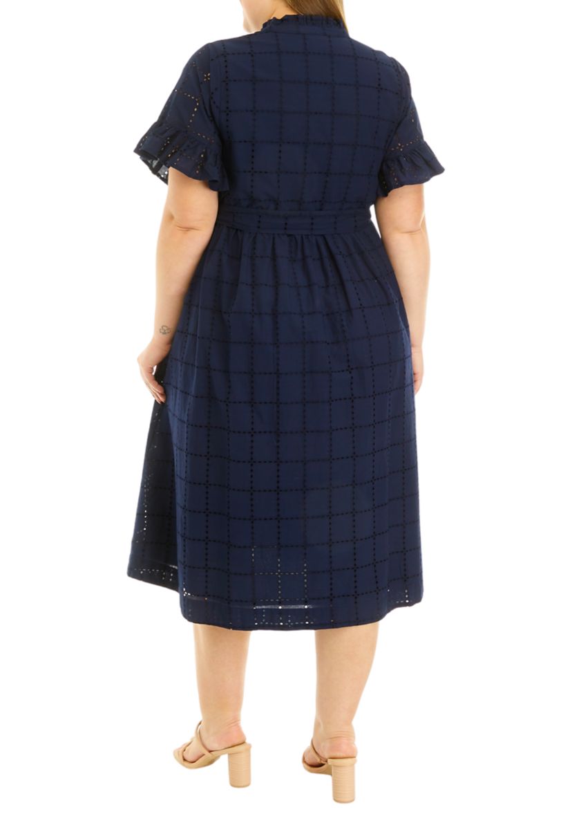 Plus Size Button Front Eyelet Dress