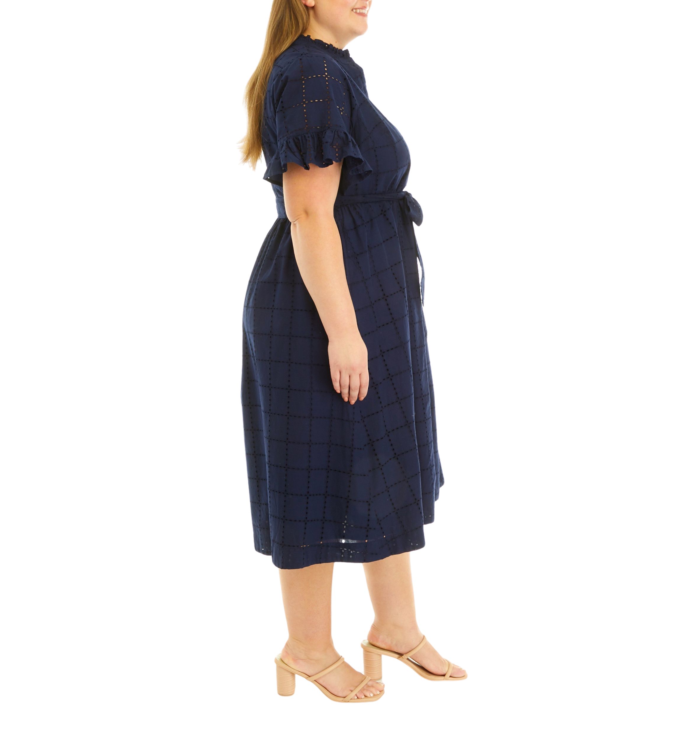 Plus Size Button Front Eyelet Dress