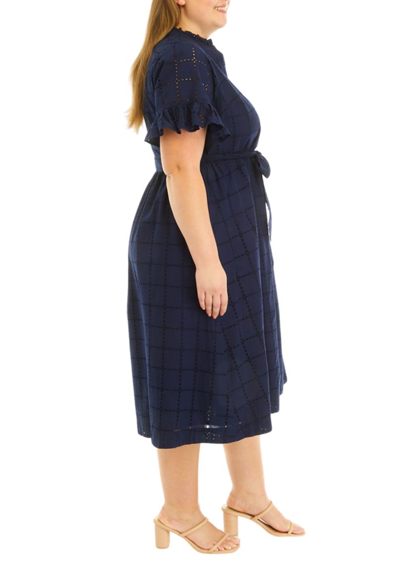 Plus Size Button Front Eyelet Dress
