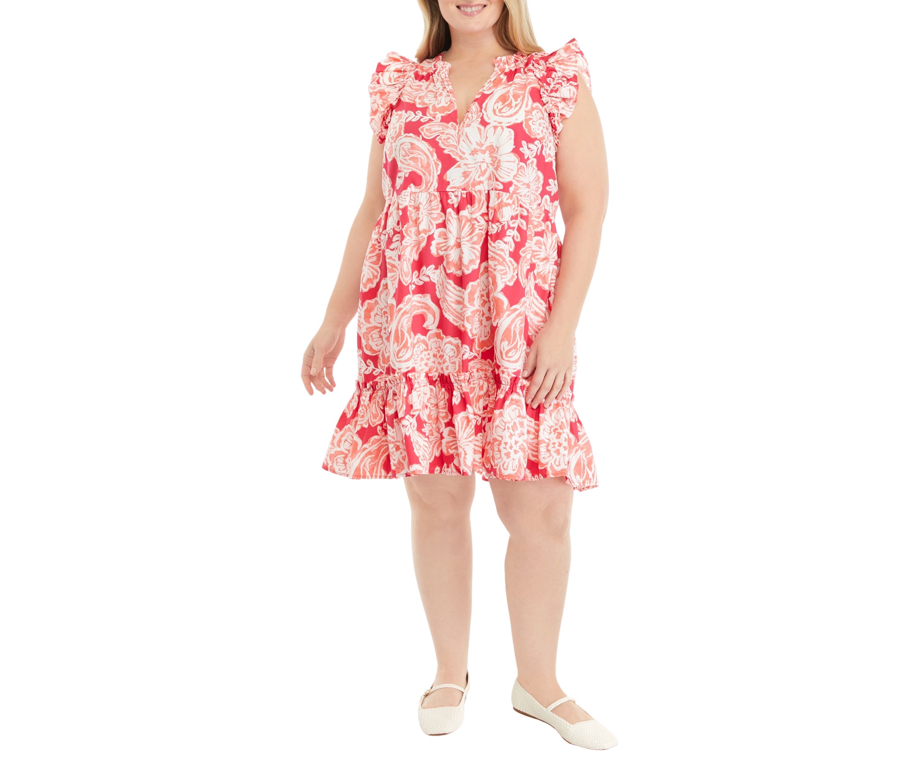 Plus Size Flutter Sleeve Dress