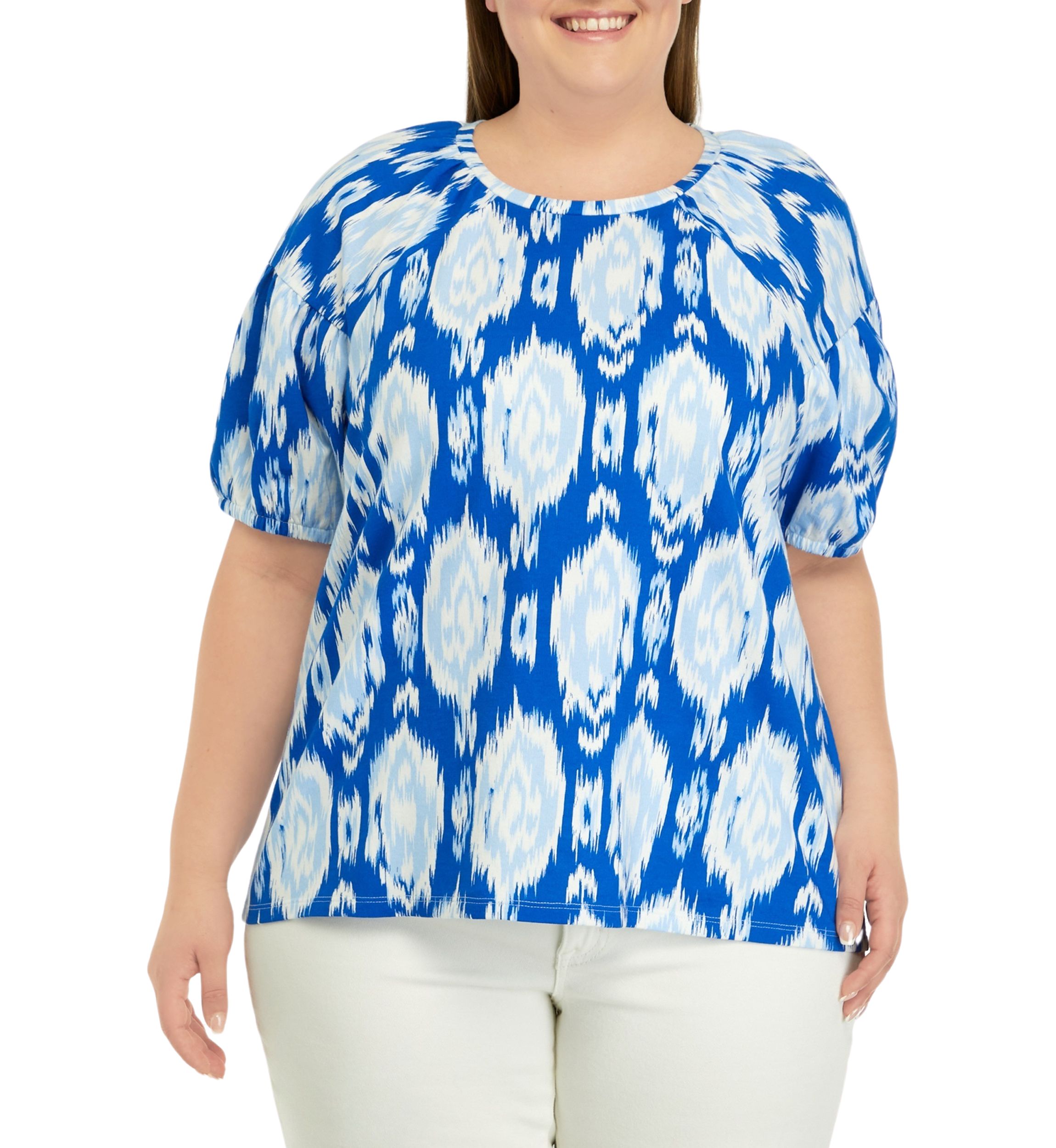 Plus Size Printed Puff Sleeve Top