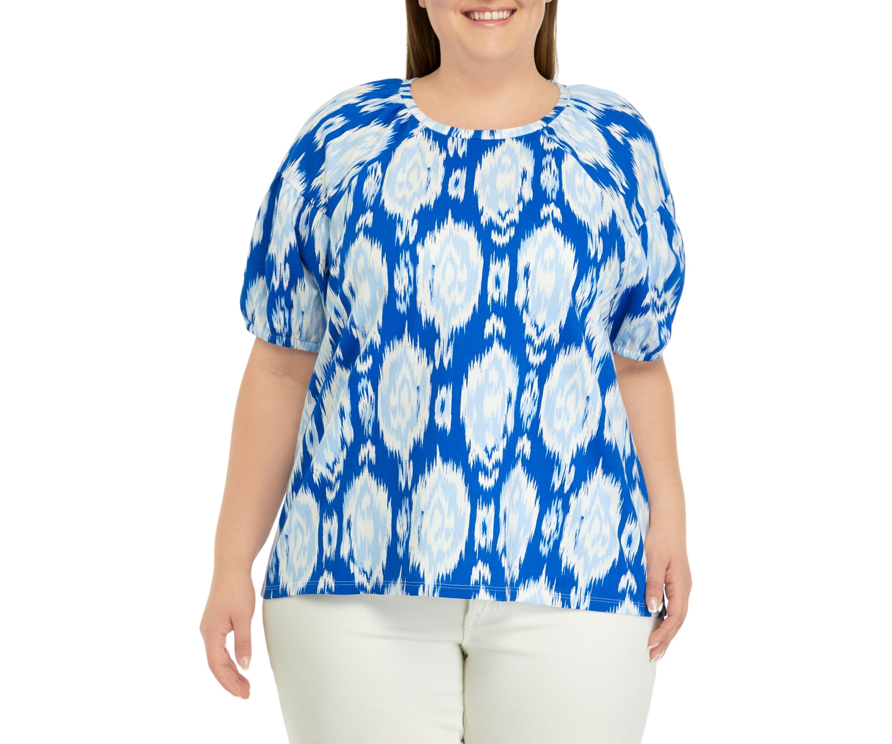 Plus Size Printed Puff Sleeve Top