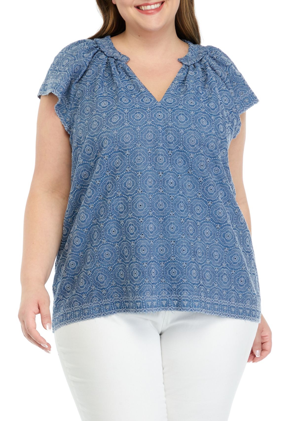 Plus Size Short Sleeve Eyelet Top