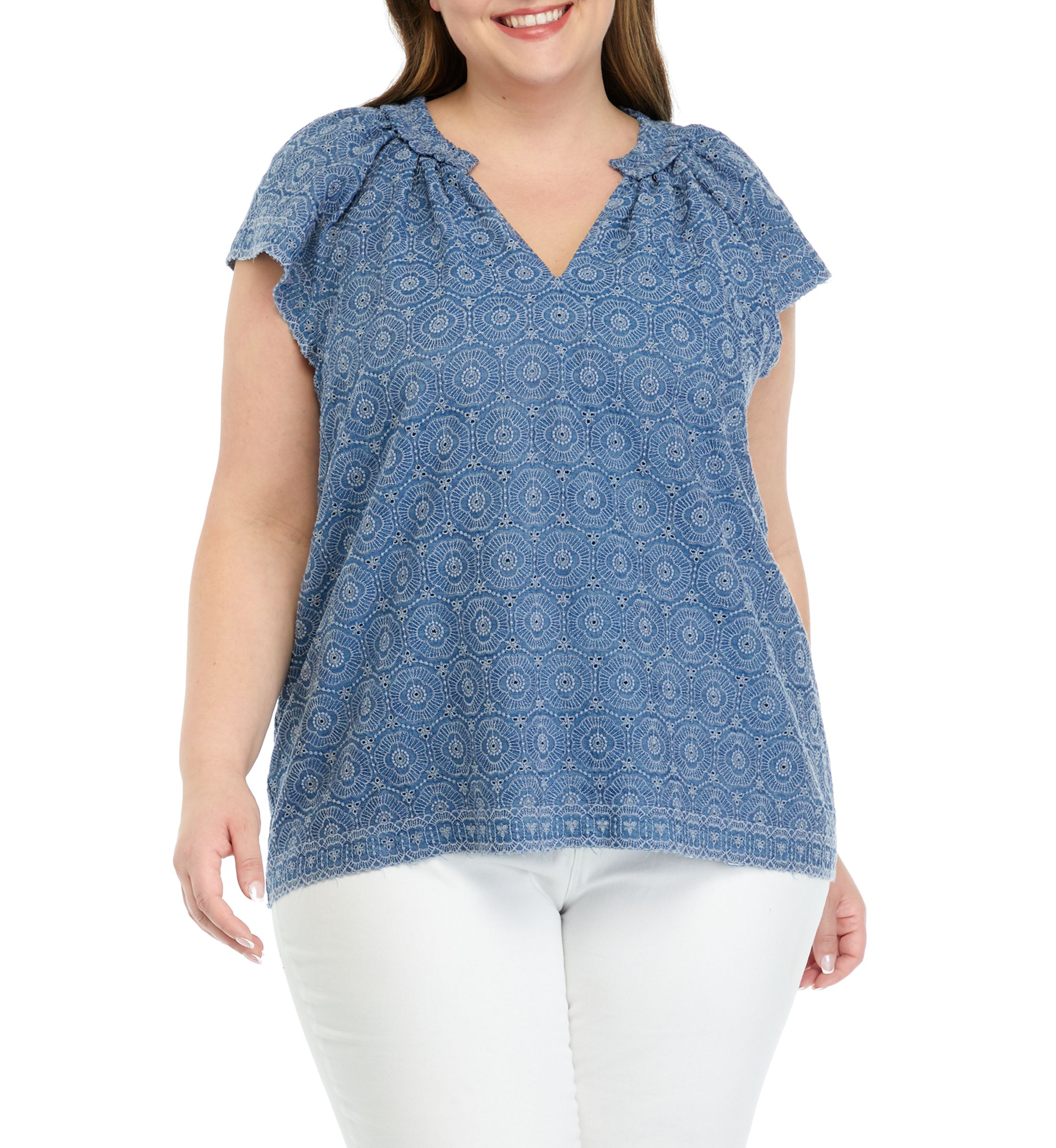 Plus Size Short Sleeve Eyelet Top