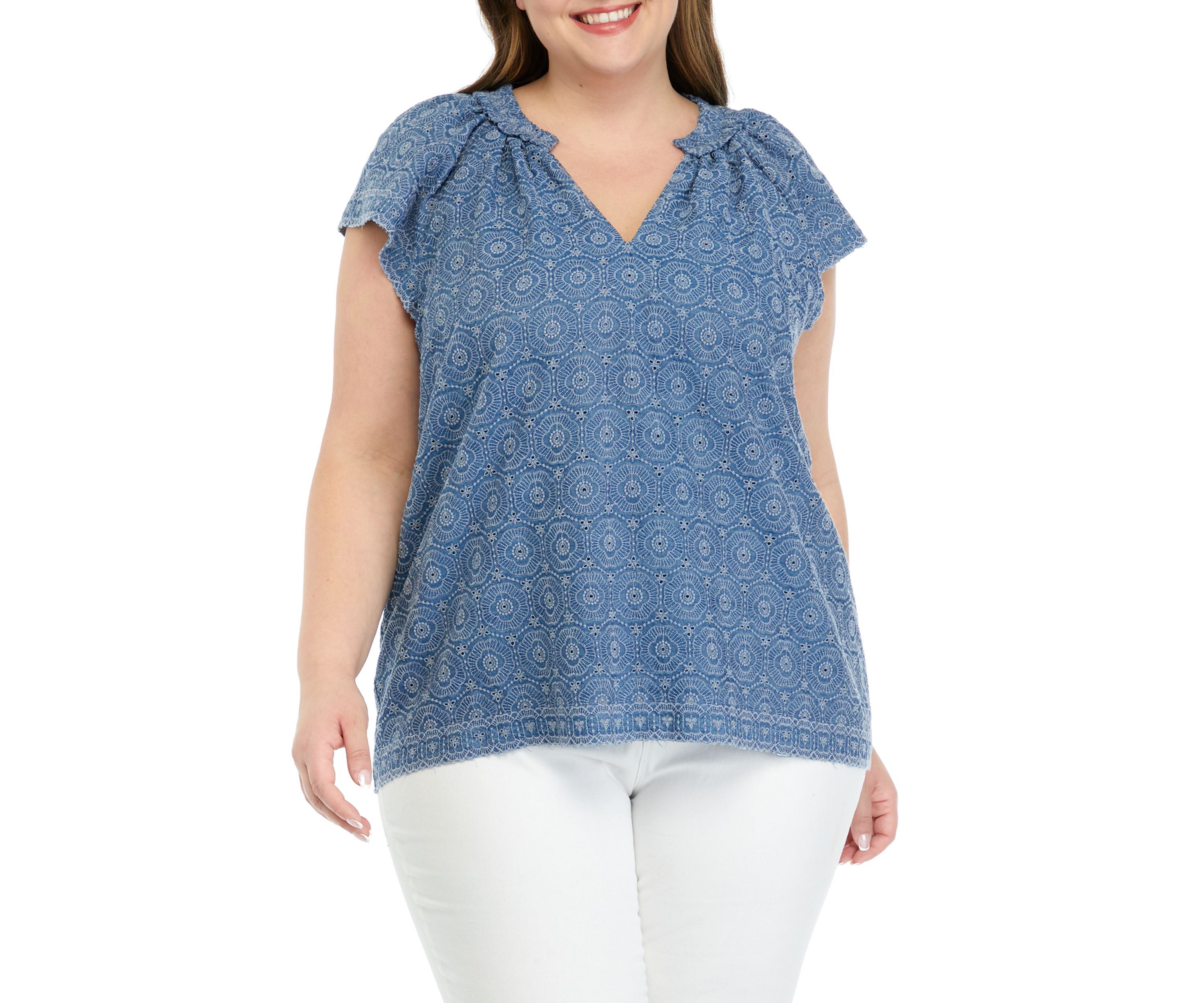 Plus Size Short Sleeve Eyelet Top