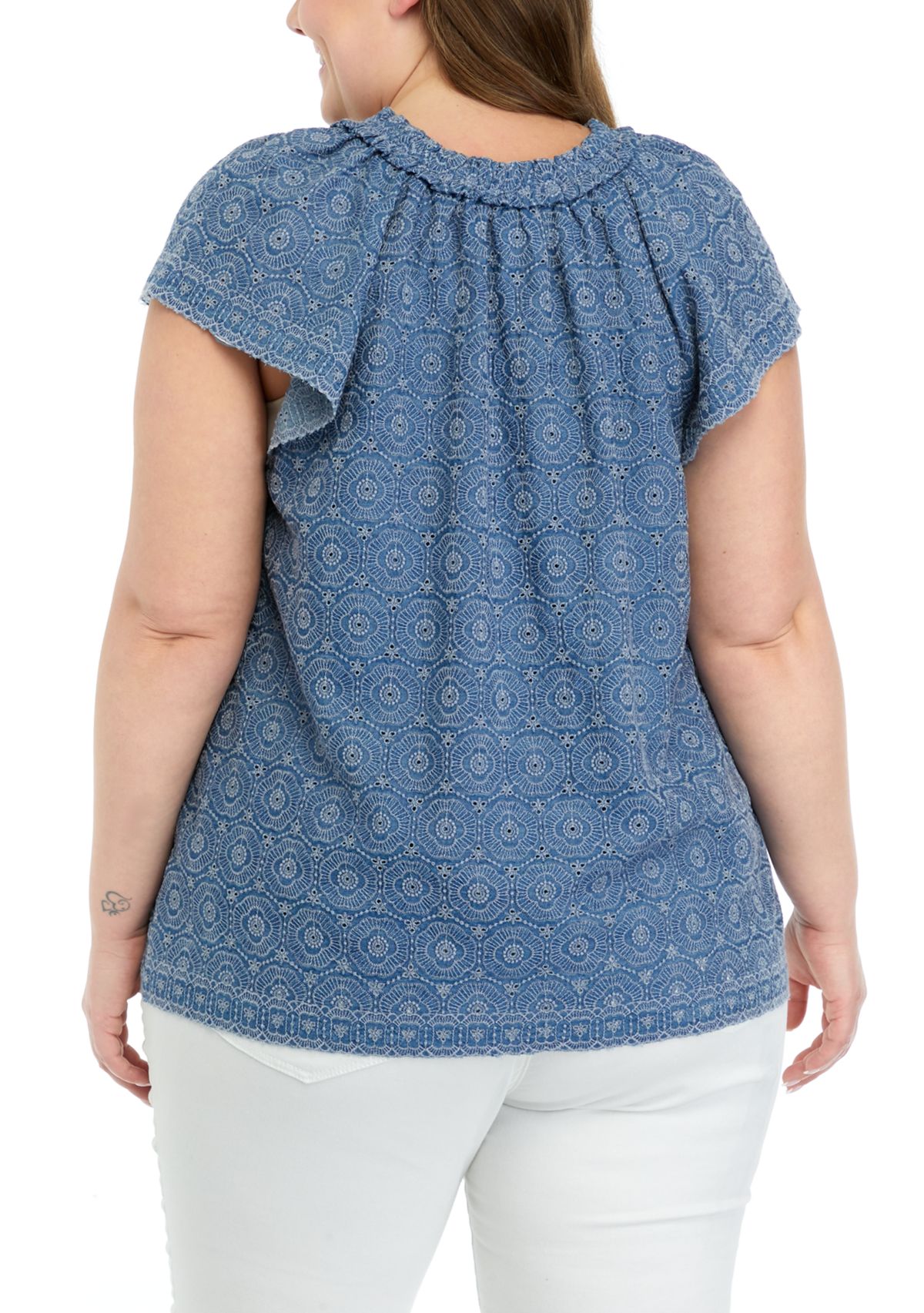Plus Size Short Sleeve Eyelet Top