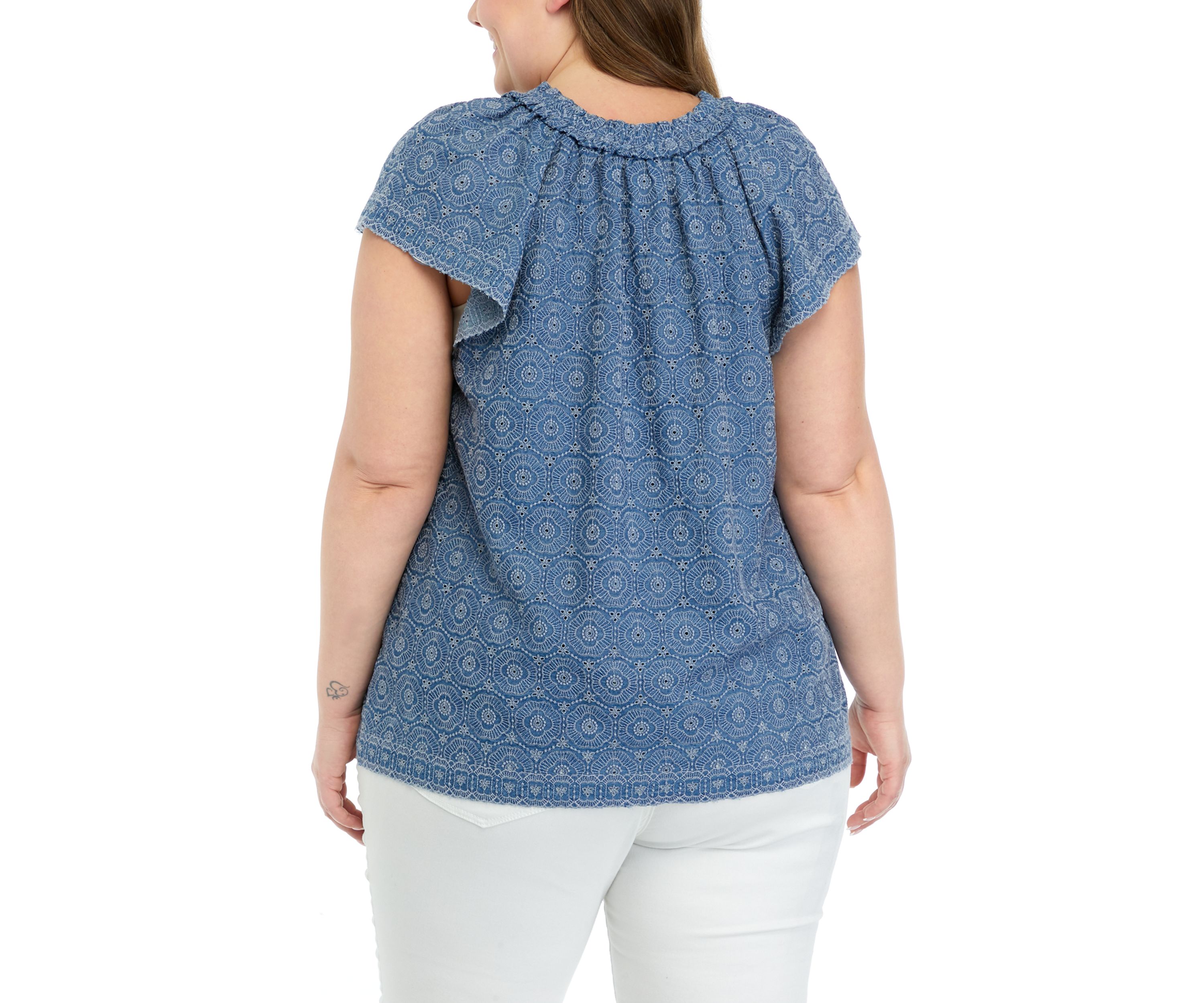 Plus Size Short Sleeve Eyelet Top