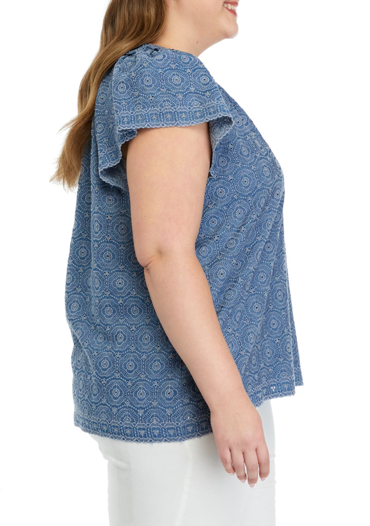 Plus Size Short Sleeve Eyelet Top