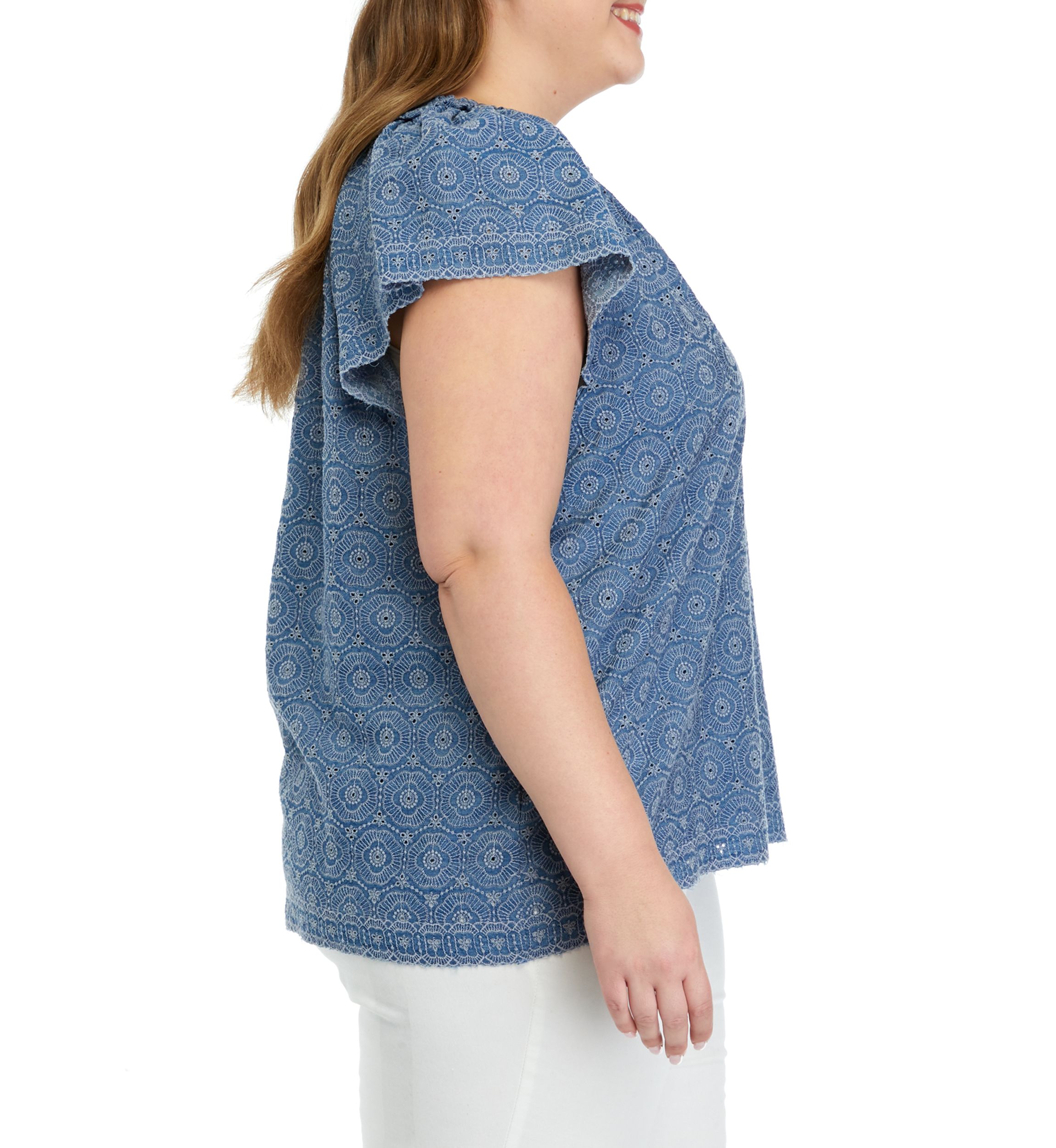 Plus Size Short Sleeve Eyelet Top