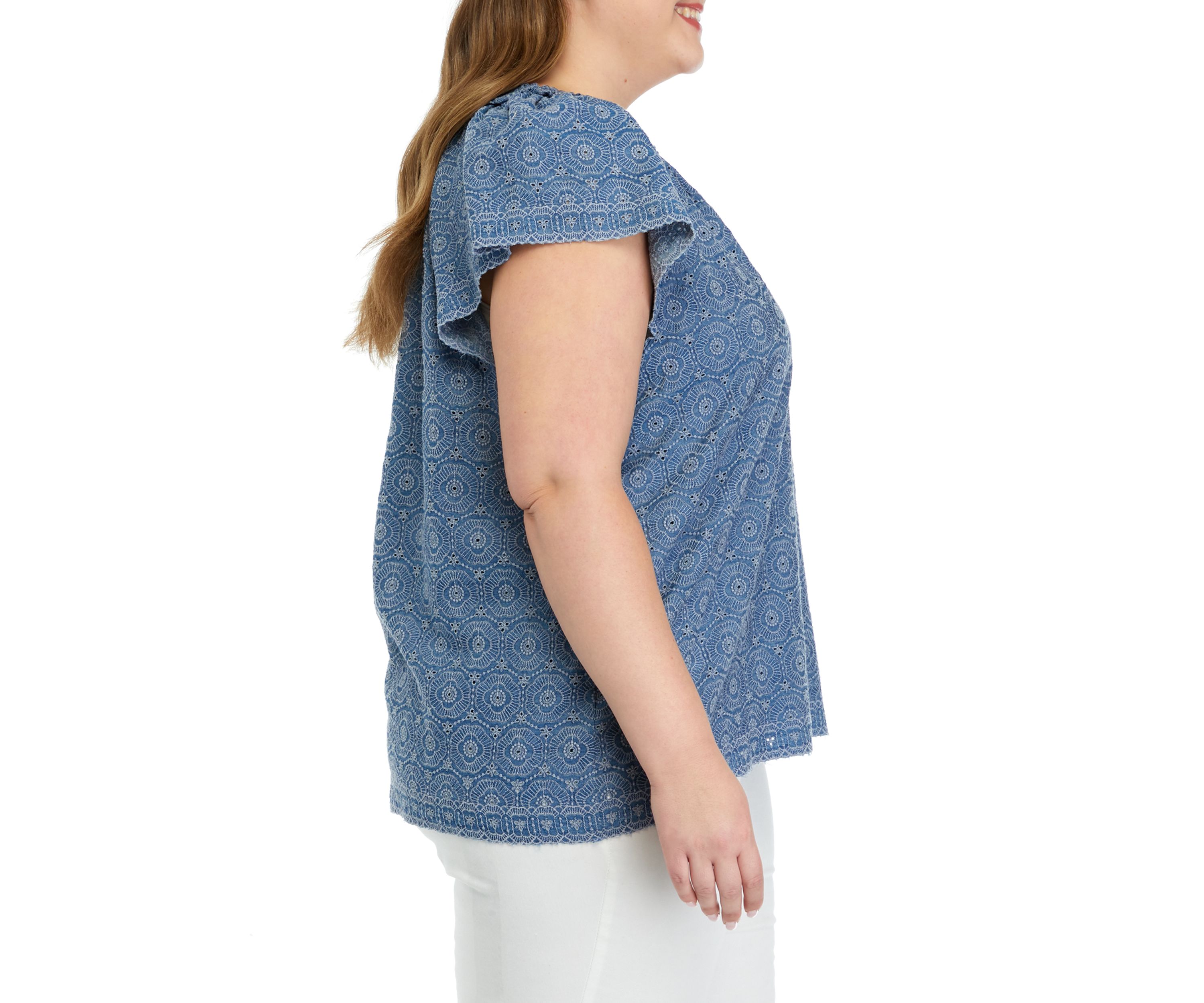Plus Size Short Sleeve Eyelet Top