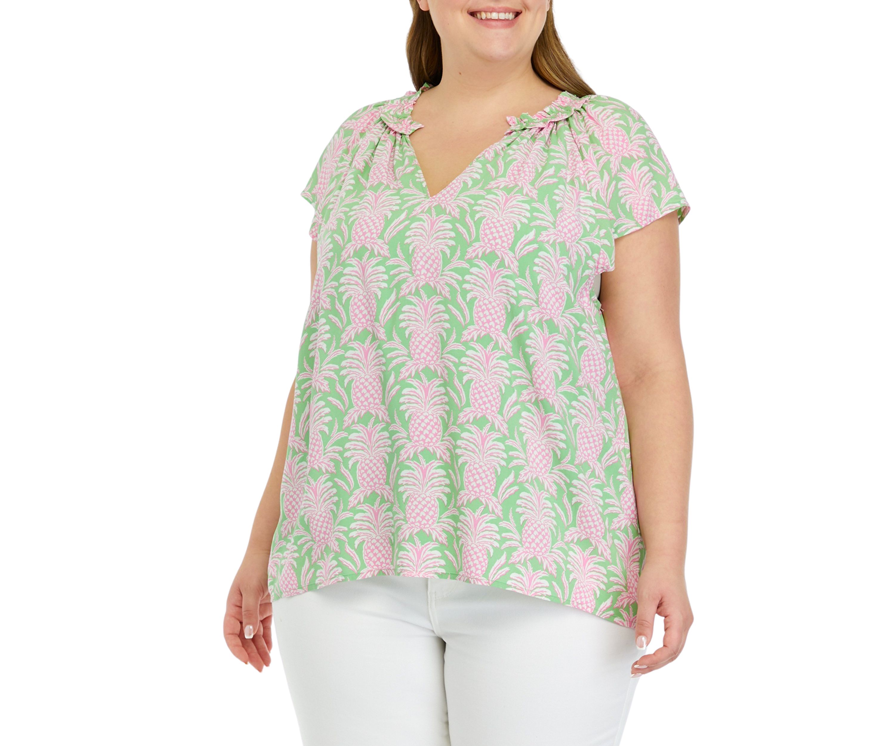 Plus Size Raglan Sleeve Printed Top
