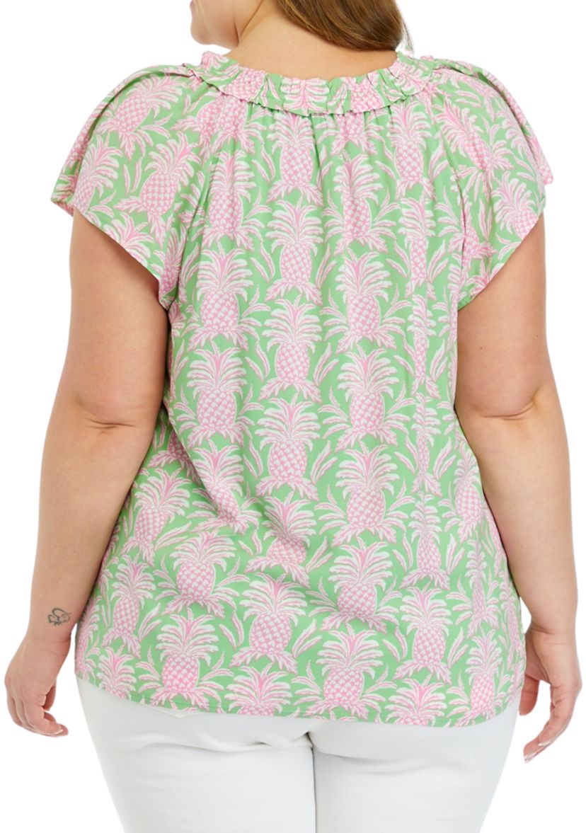 Plus Size Raglan Sleeve Printed Top