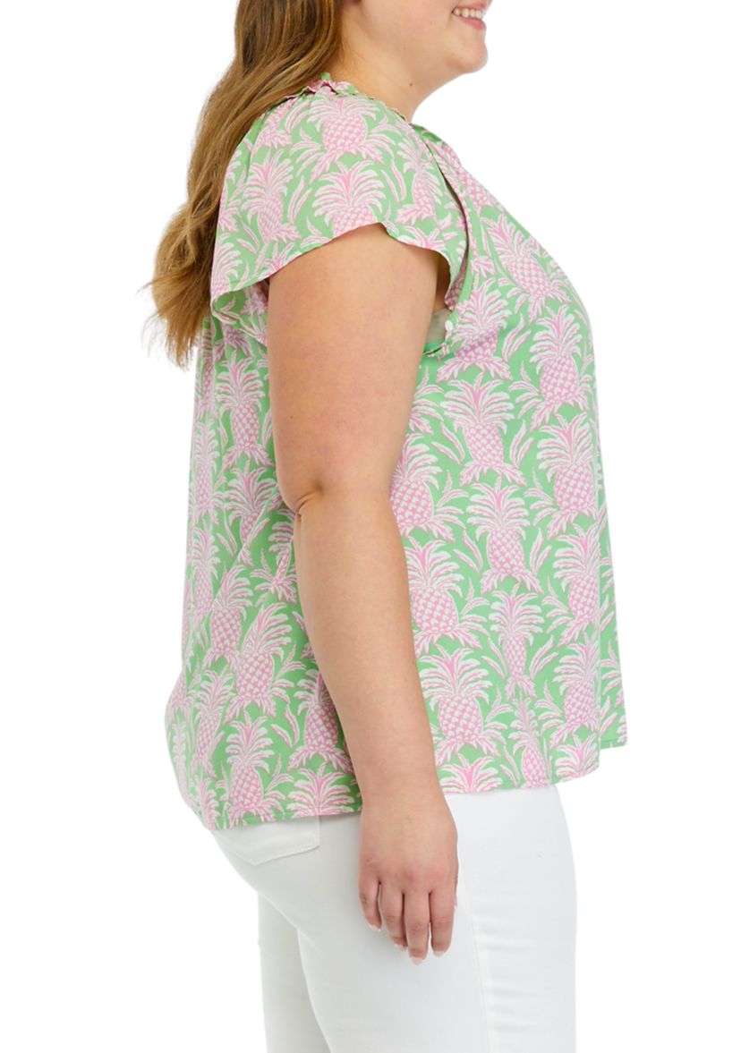 Plus Size Raglan Sleeve Printed Top