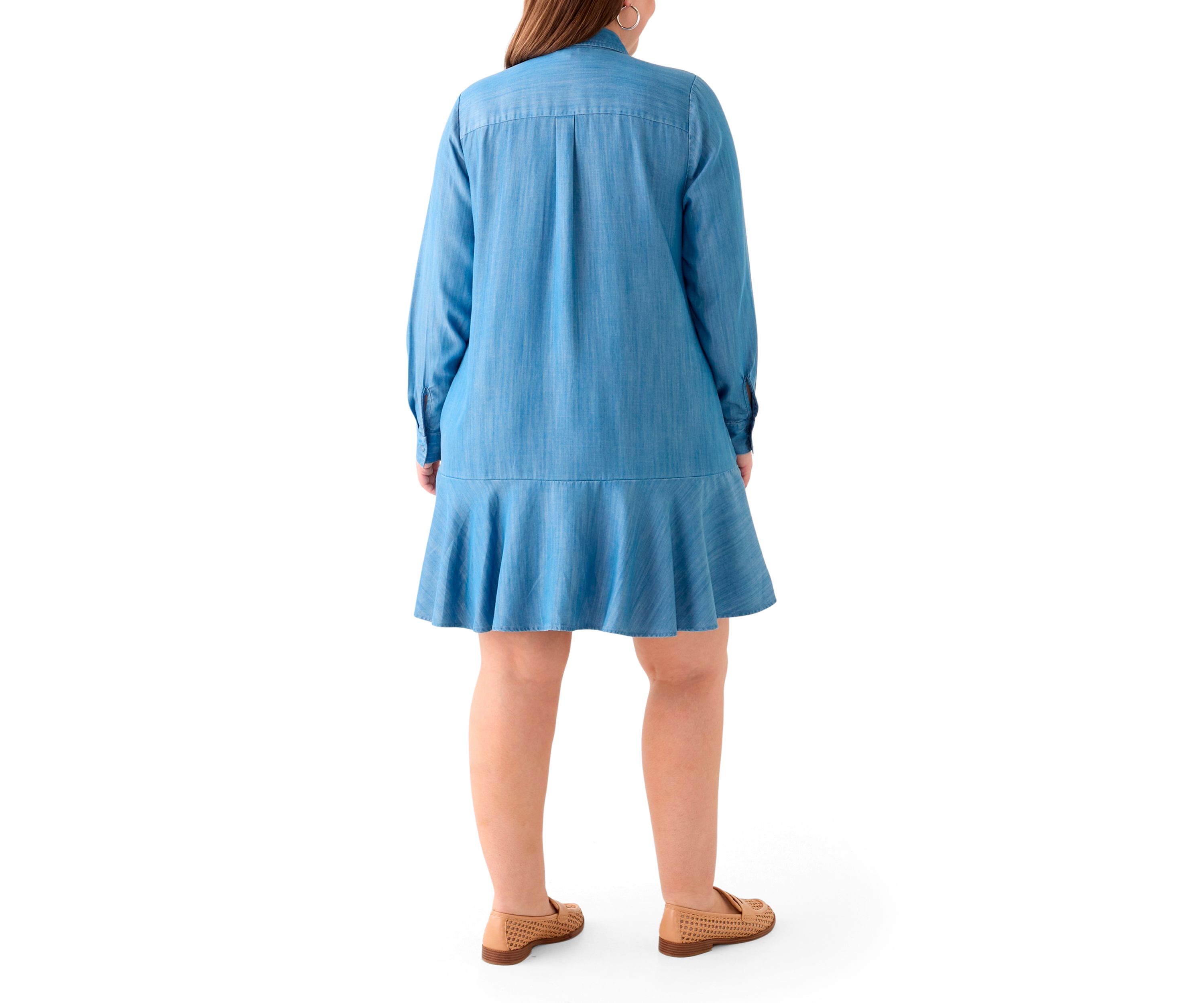Plus Size Long Sleeve Flounce Hem Dress Shirt 