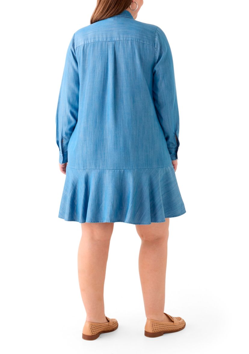 Plus Size Long Sleeve Flounce Hem Dress Shirt 
