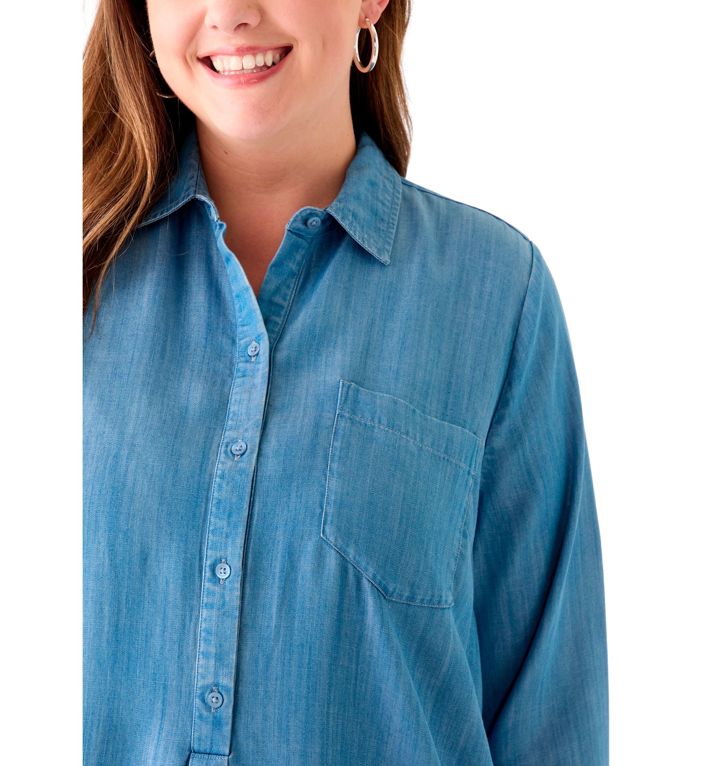 Plus Size Long Sleeve Flounce Hem Dress Shirt 
