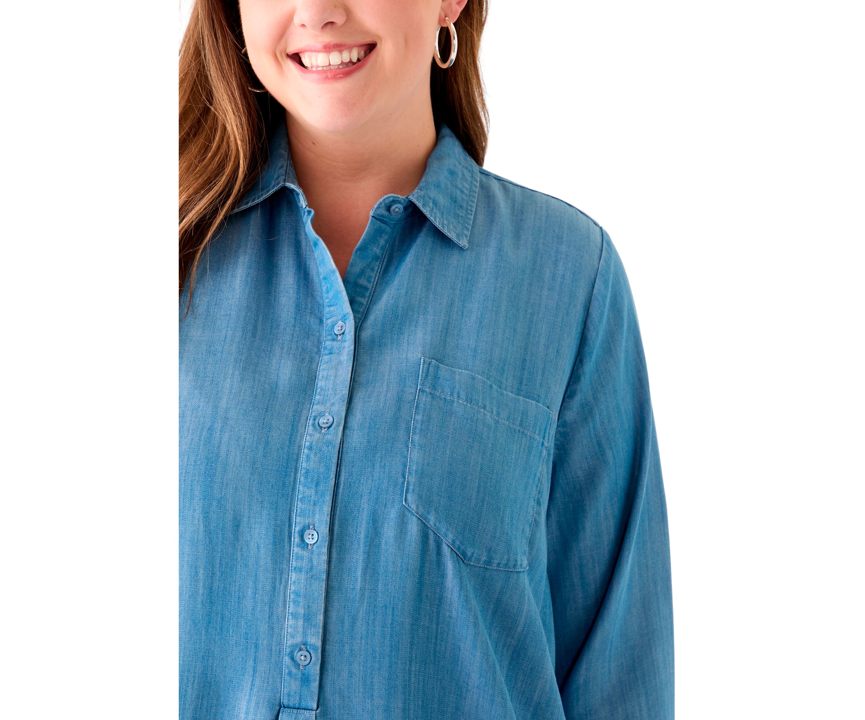 Plus Size Long Sleeve Flounce Hem Dress Shirt 