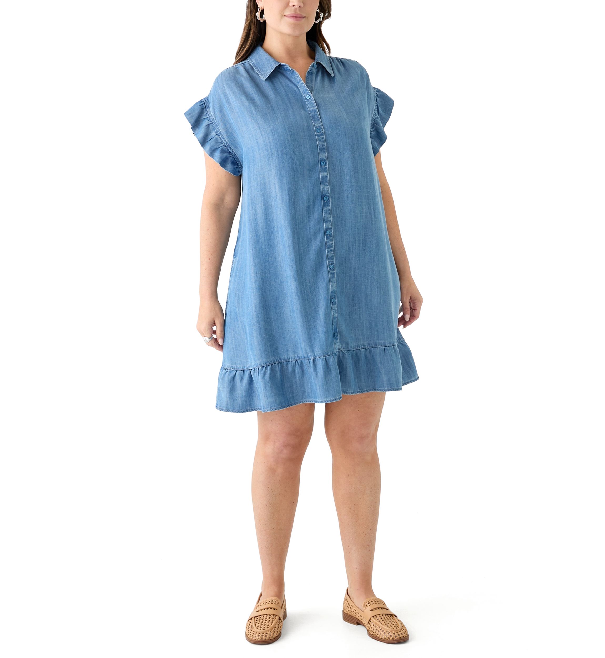 Plus Size Short Sleeve Chambray Peplum Dress
