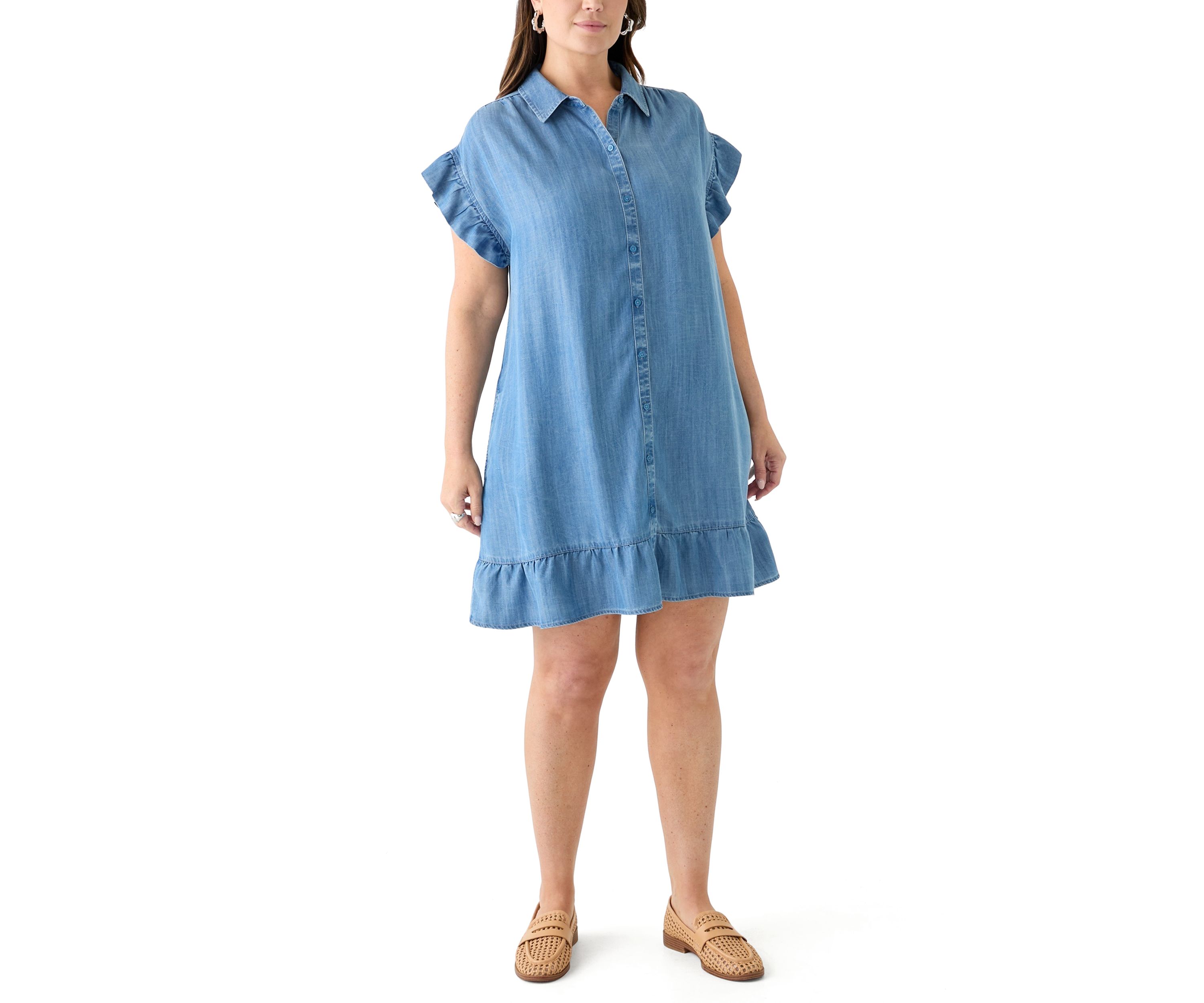 Plus Size Short Sleeve Chambray Peplum Dress
