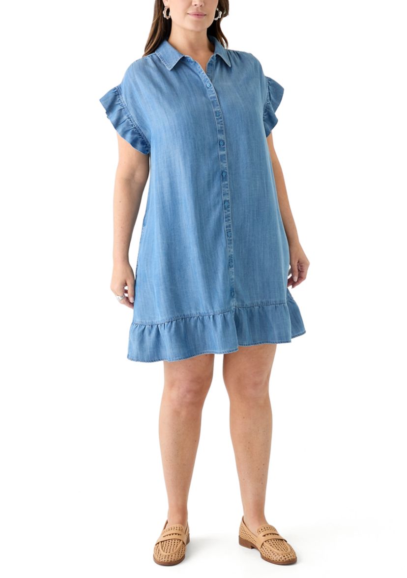Plus Size Short Sleeve Chambray Peplum Dress