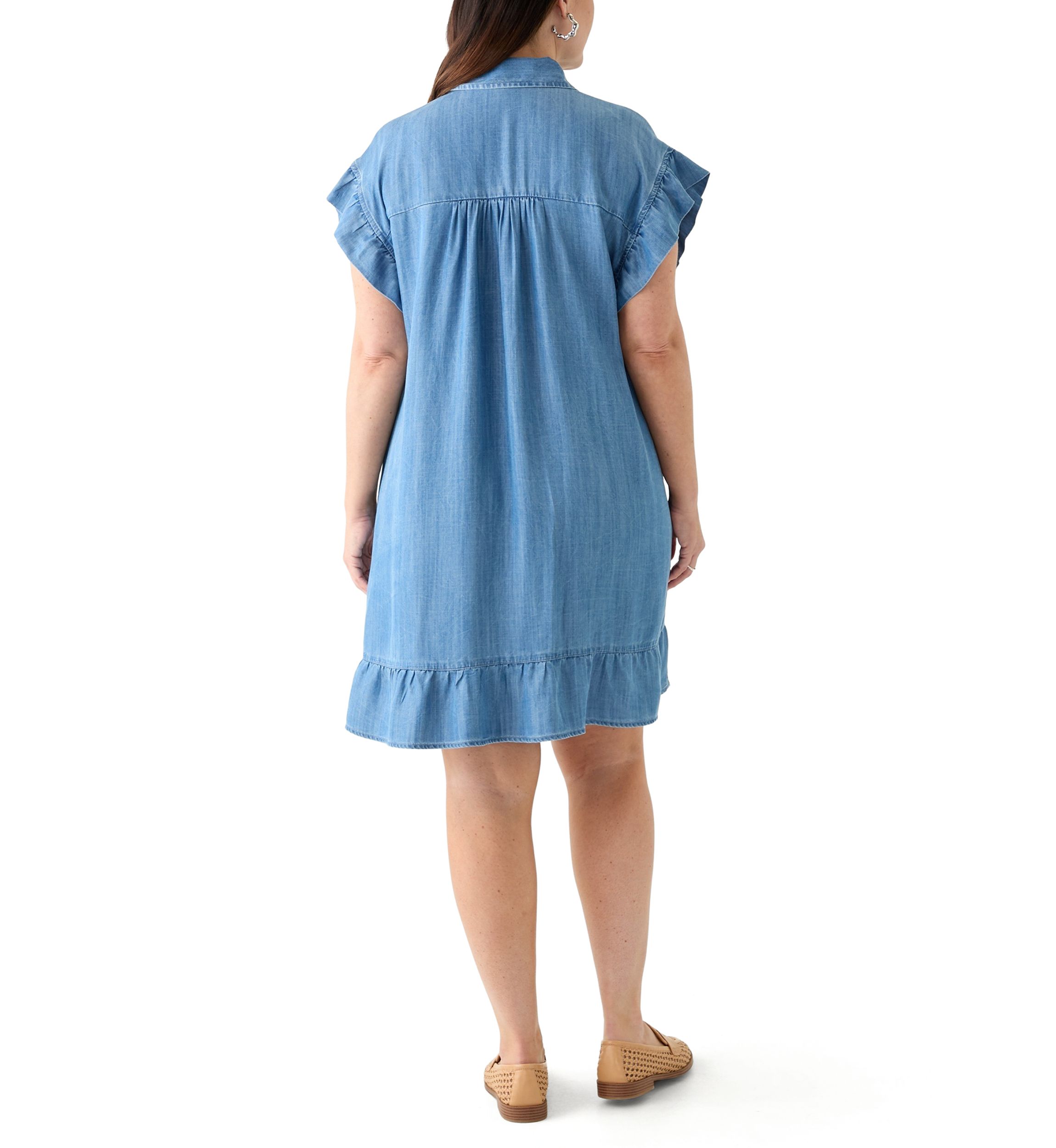 Plus Size Short Sleeve Chambray Peplum Dress
