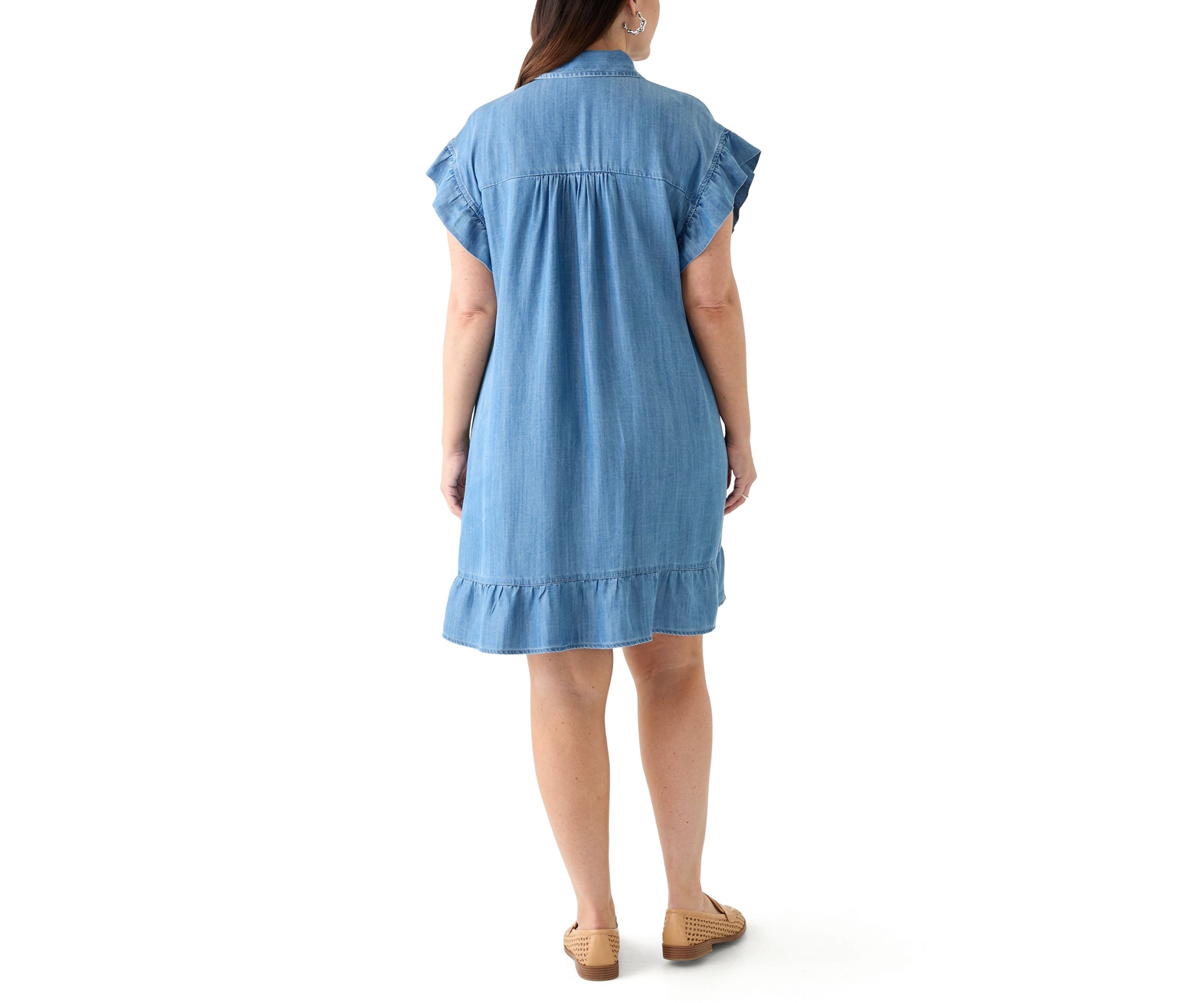 Plus Size Short Sleeve Chambray Peplum Dress