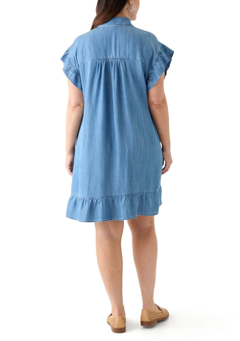 Plus Size Short Sleeve Chambray Peplum Dress