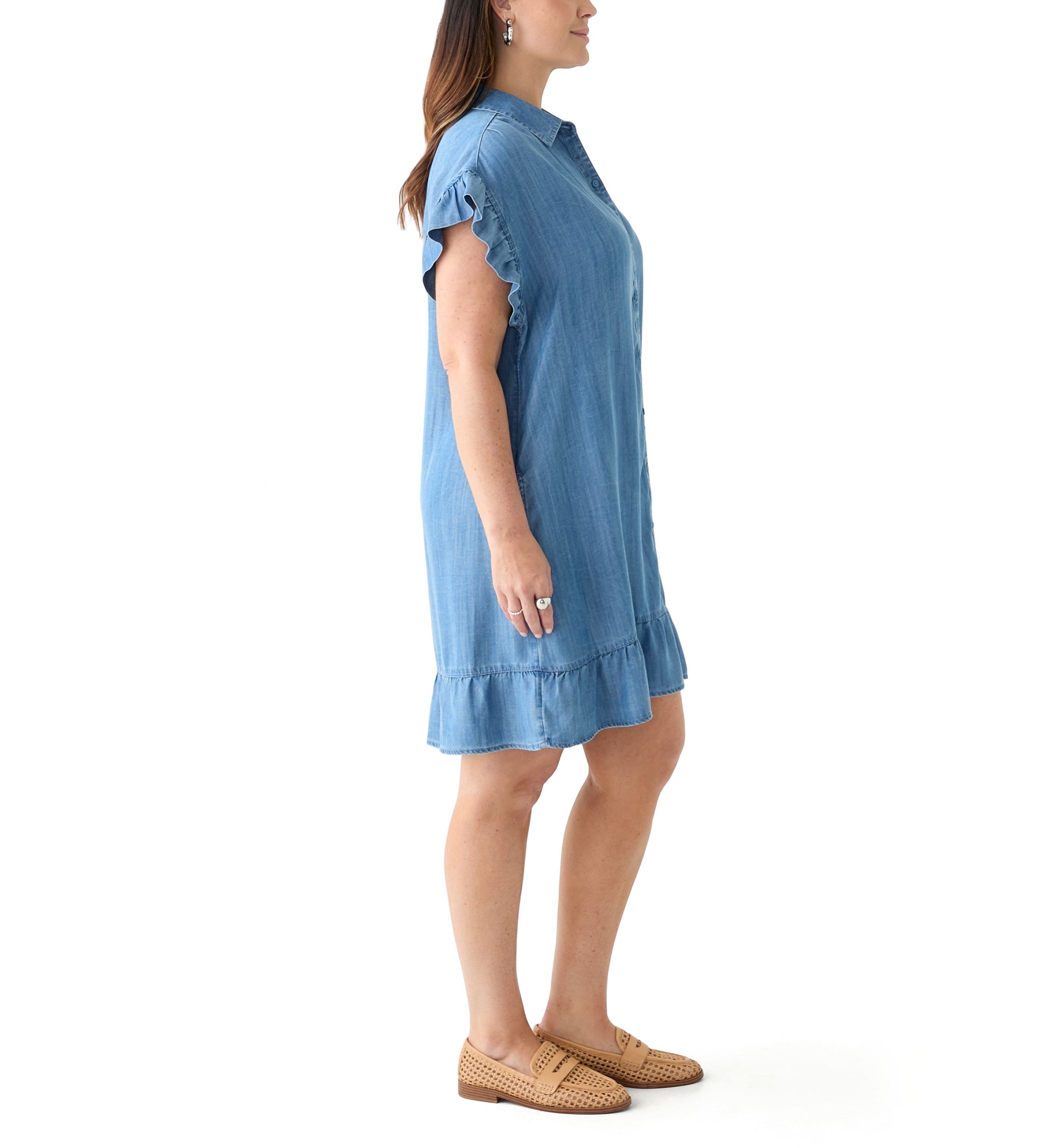 Plus Size Short Sleeve Chambray Peplum Dress