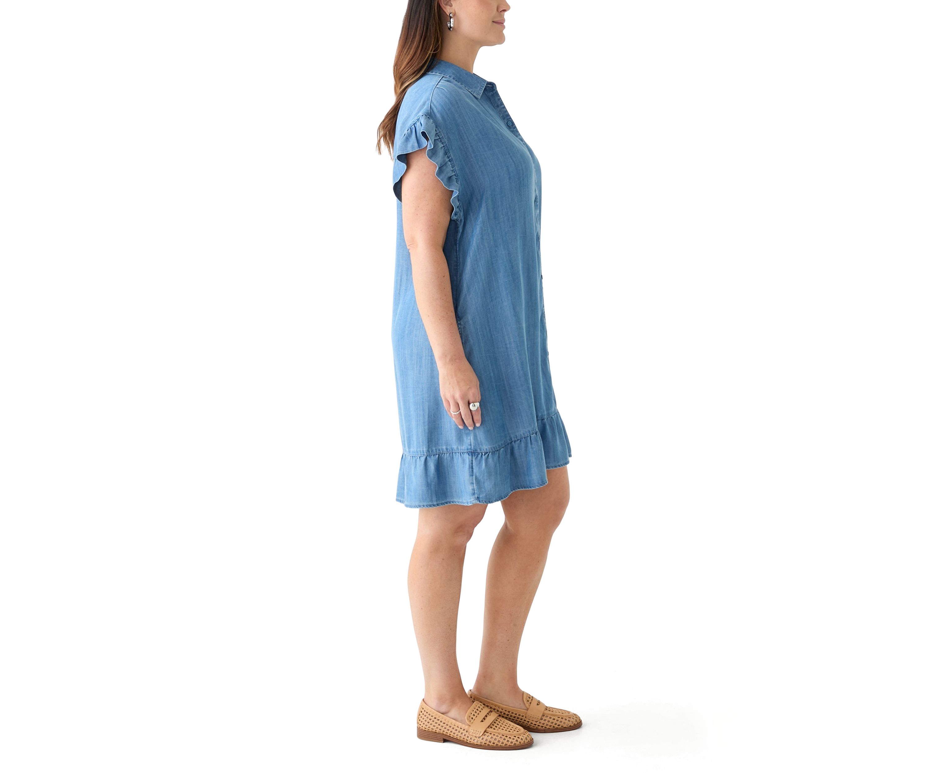 Plus Size Short Sleeve Chambray Peplum Dress