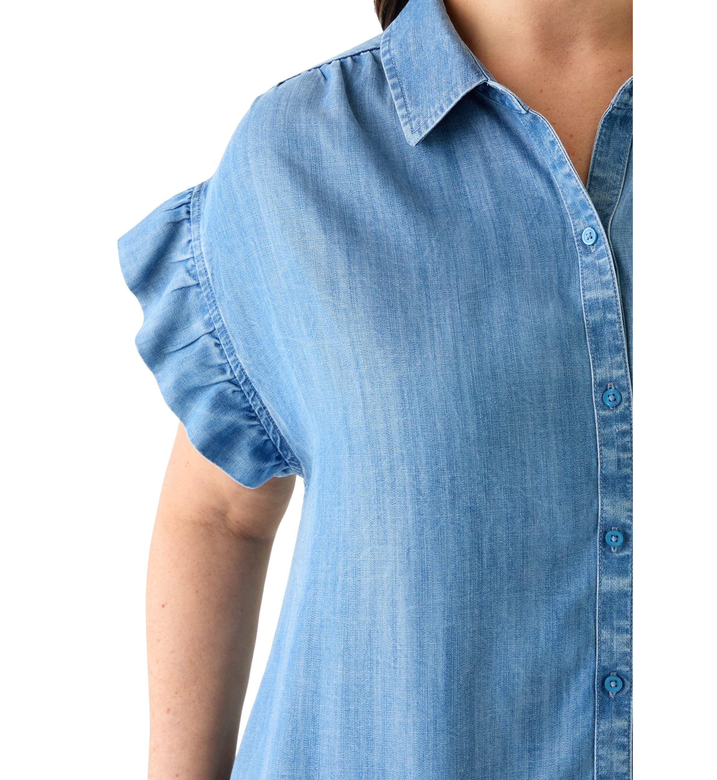 Plus Size Short Sleeve Chambray Peplum Dress