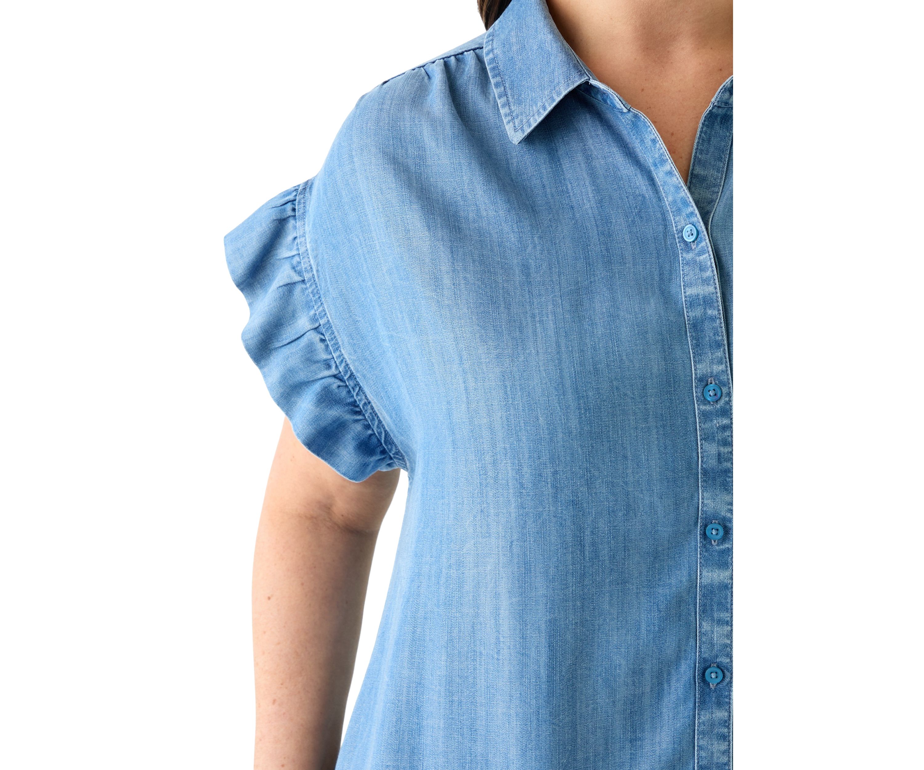 Plus Size Short Sleeve Chambray Peplum Dress