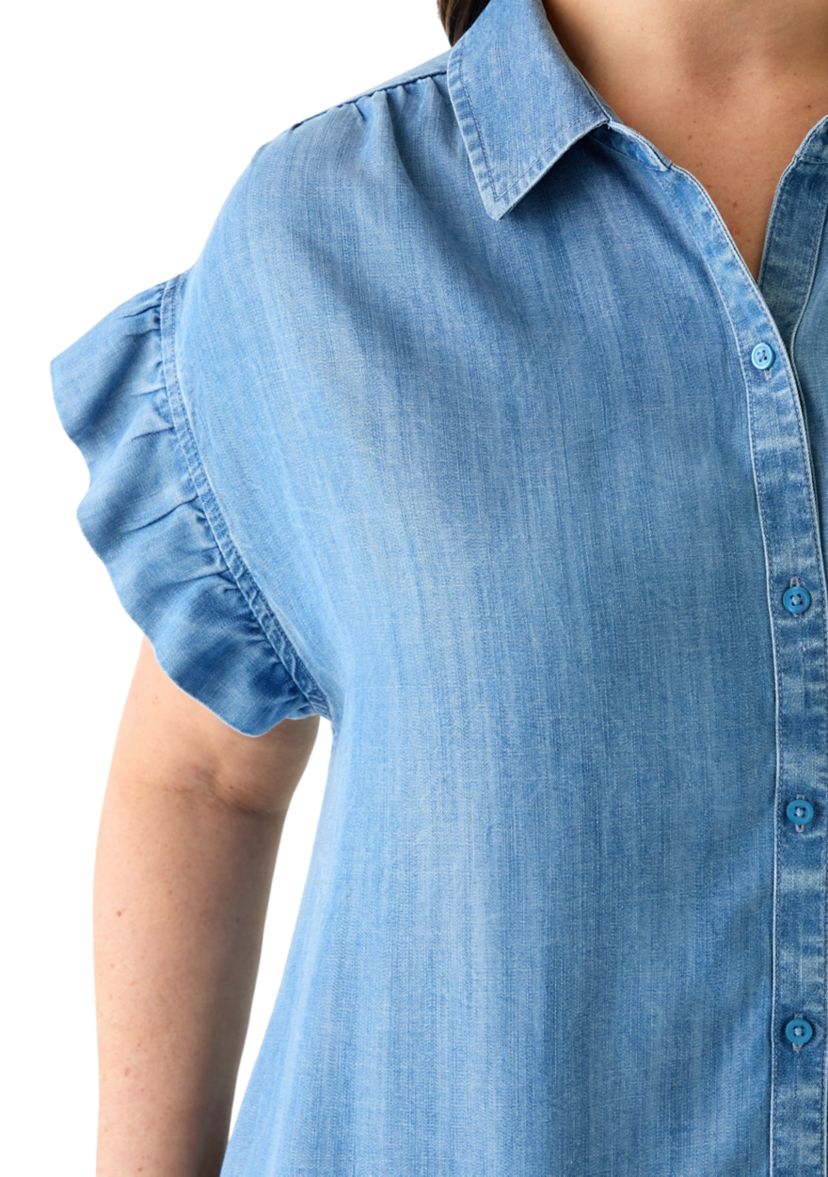 Plus Size Short Sleeve Chambray Peplum Dress