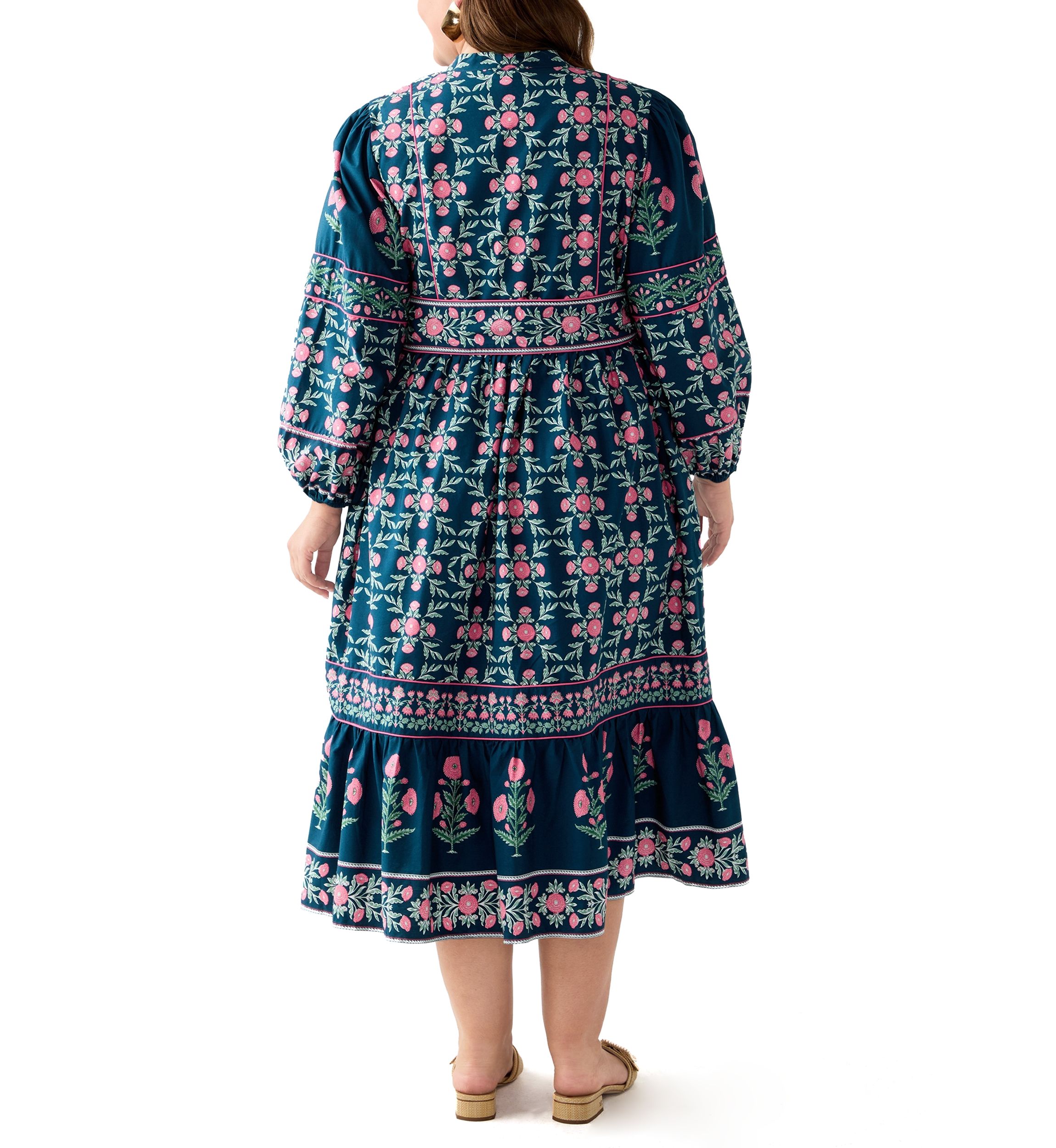 Plus Size  Puff Sleeve Printed Midi Dress 