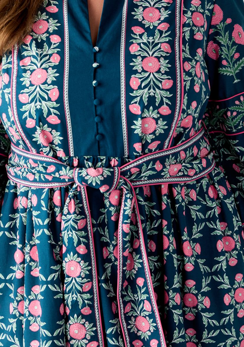 Plus Size  Puff Sleeve Printed Midi Dress 