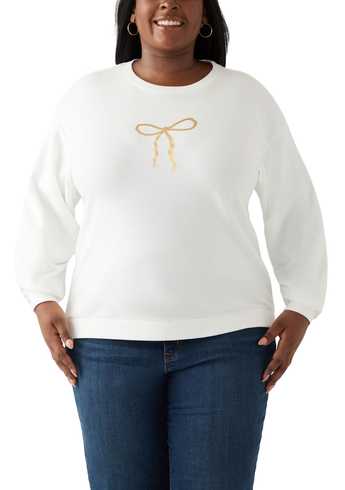 Plus Size Long Sleeve Embroidered Sweatshirt