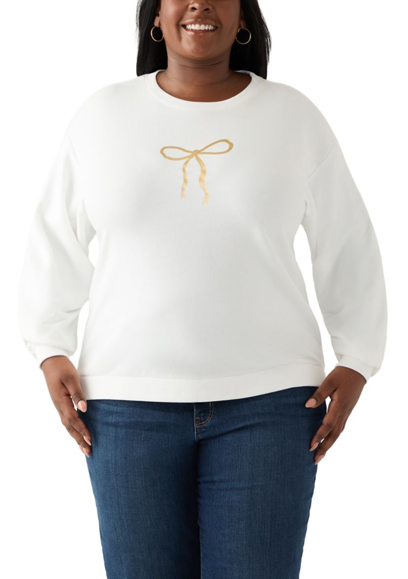 Plus Size Long Sleeve Embroidered Sweatshirt