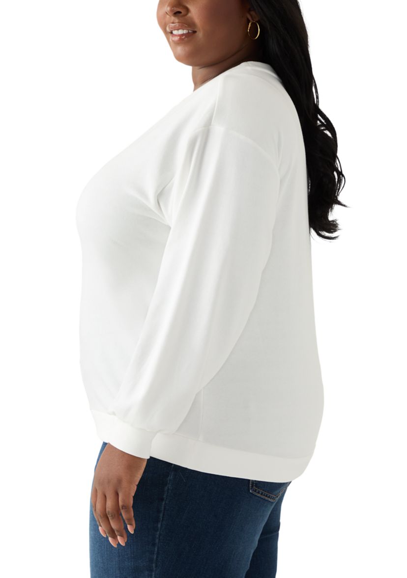 Plus Size Long Sleeve Embroidered Sweatshirt