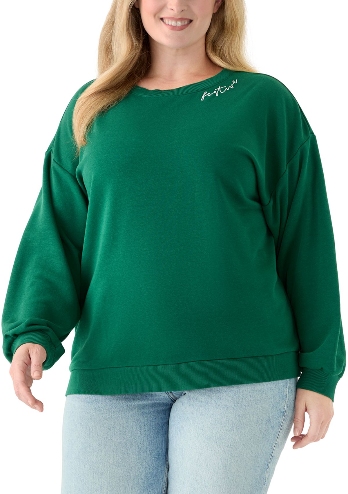 Plus Size Long Sleeve Embroidered Sweatshirt