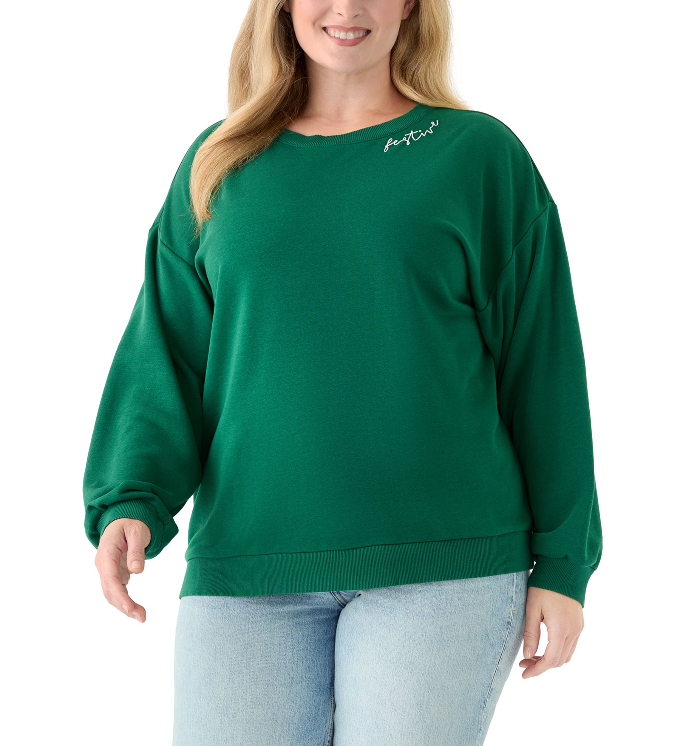 Plus Size Long Sleeve Embroidered Sweatshirt